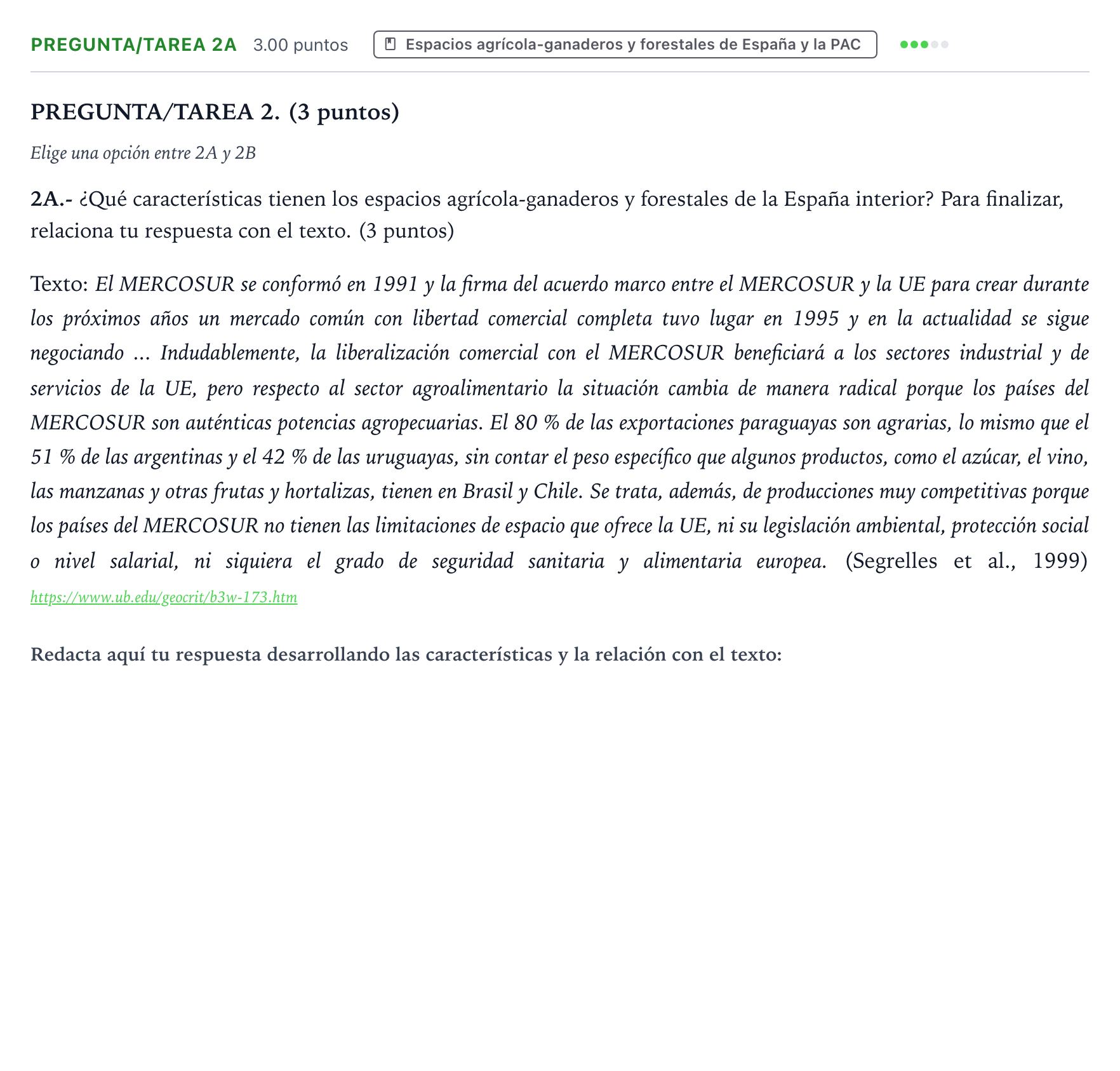 Enunciado: Pregunta/Tarea 2A · Geografía PAU País Vasco Extraordinaria 2026