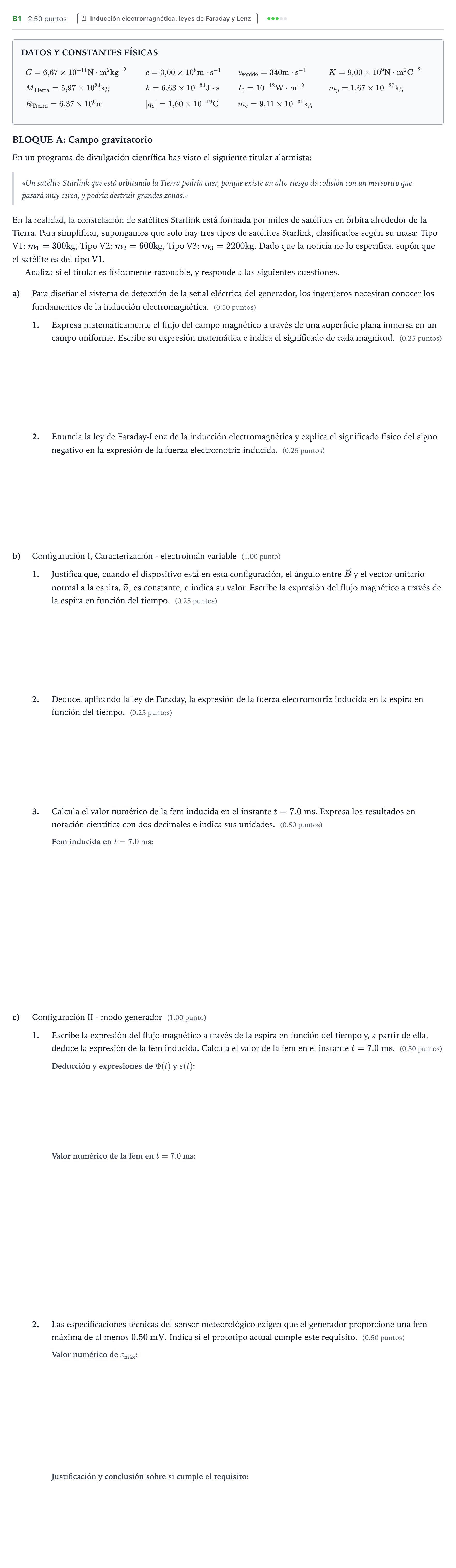 Enunciado: Ejercicio B1 · Física PAU País Vasco Ordinaria 2026