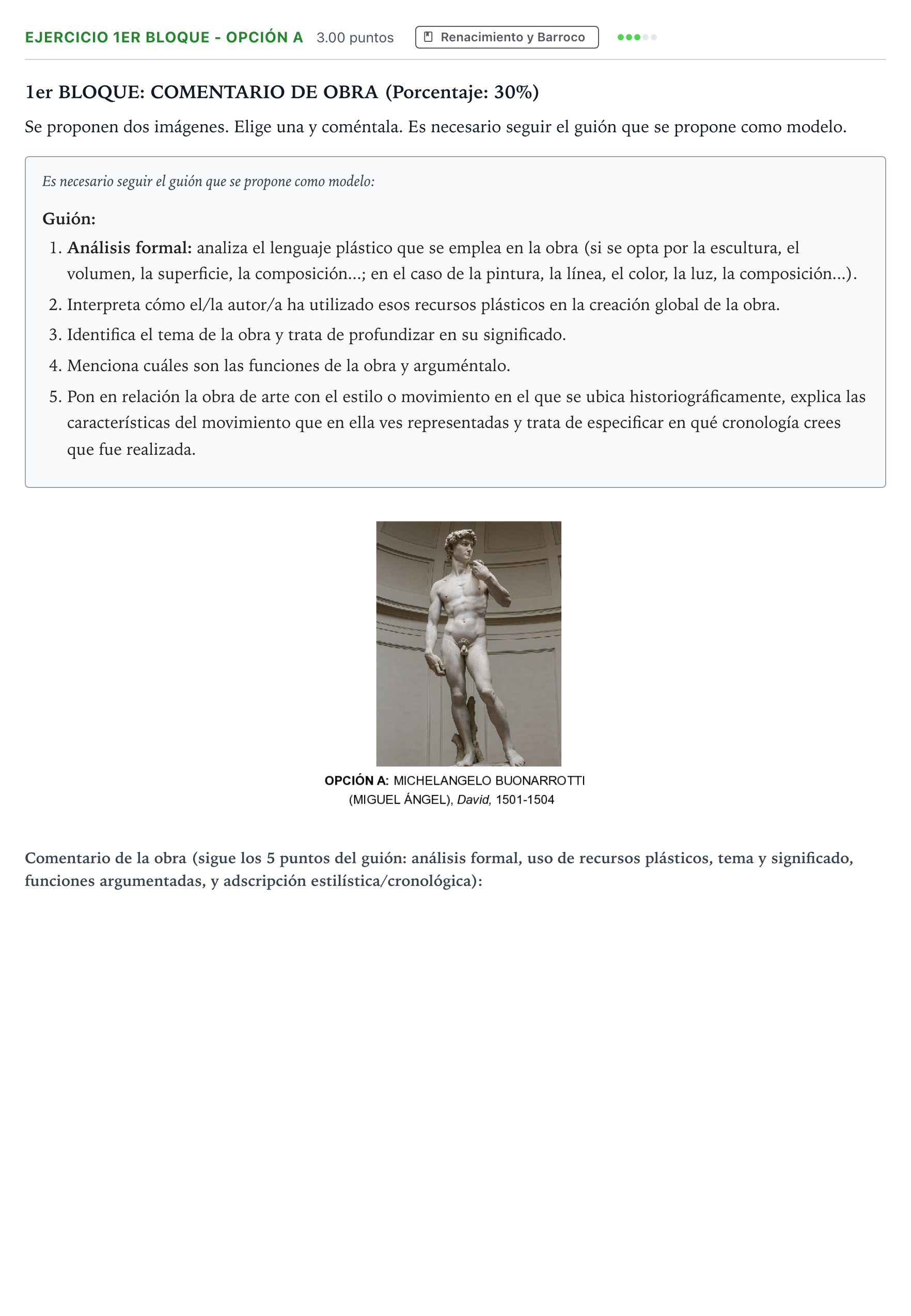 Enunciado: Ejercicio 1er Bloque - Opción A · Fundamentos Artísticos PAU País Vasco Ordinaria 2026
