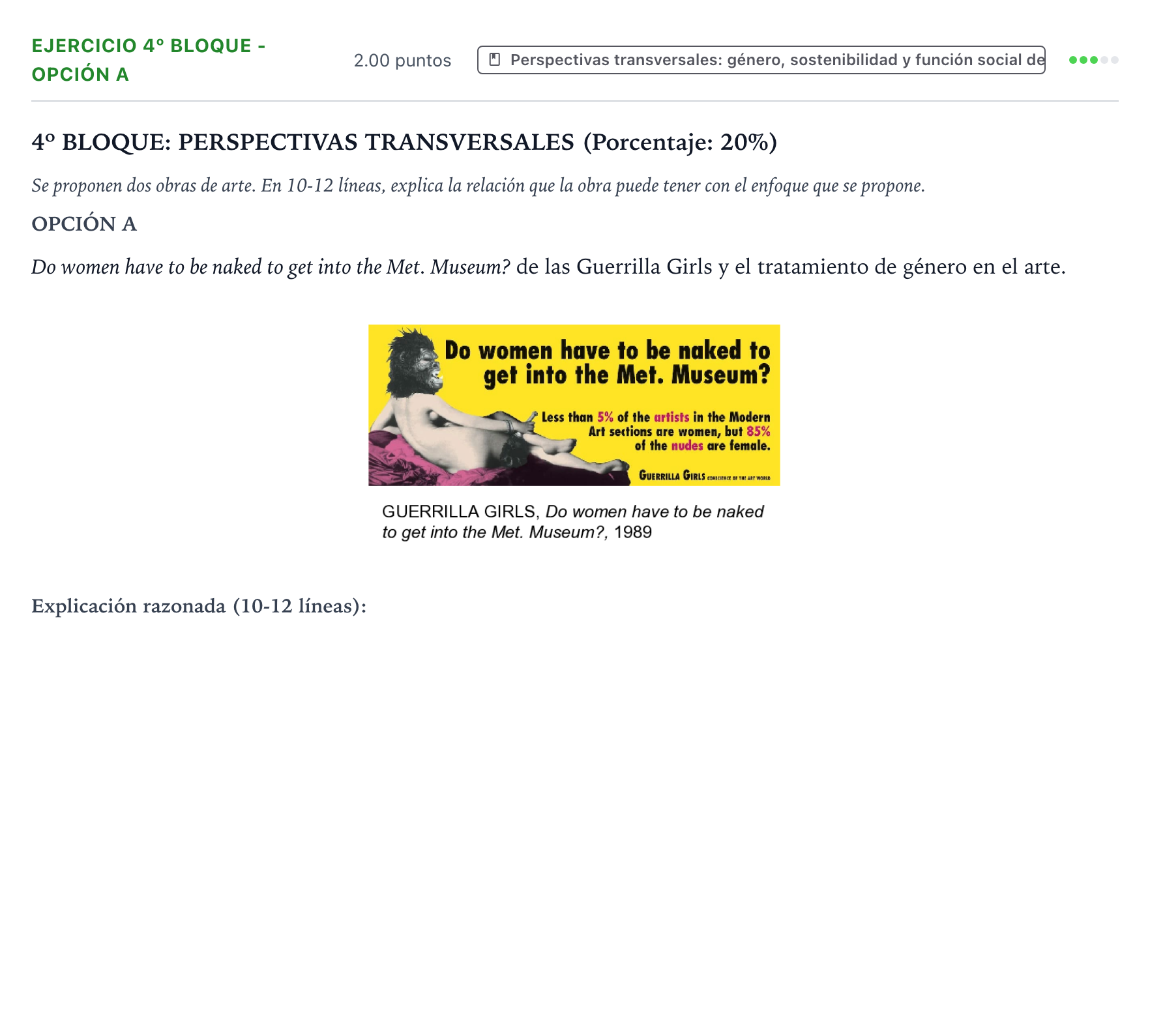 Enunciado: Ejercicio 4º Bloque - Opción A · Fundamentos Artísticos PAU País Vasco Ordinaria 2026