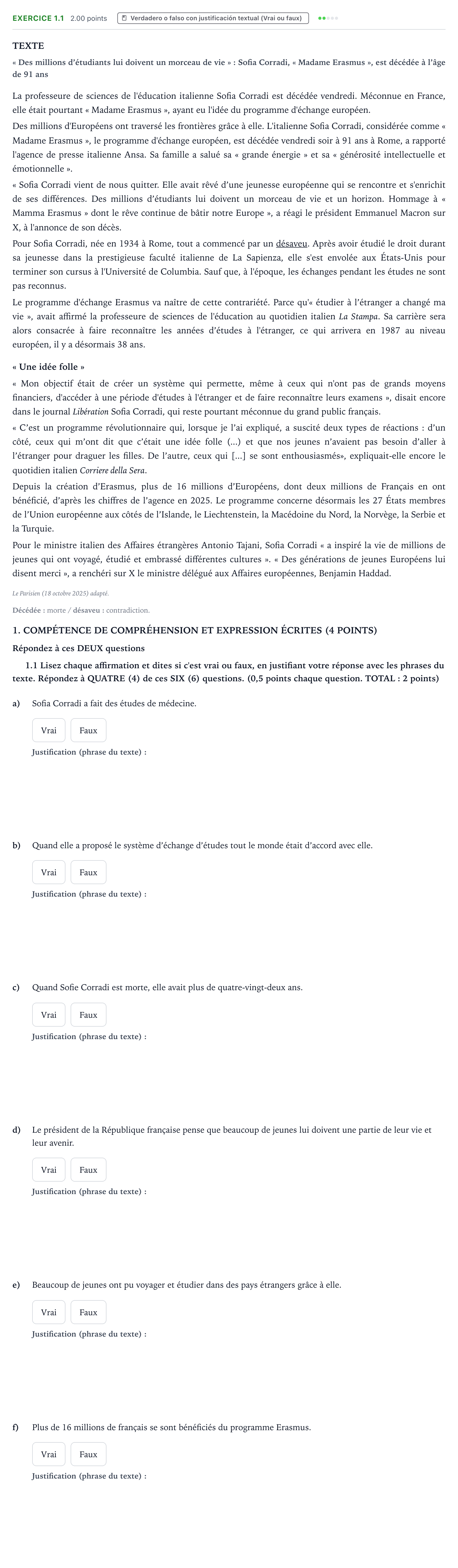 Enunciado: Ejercicio 1.1 · Francés PAU País Vasco Ordinaria 2026
