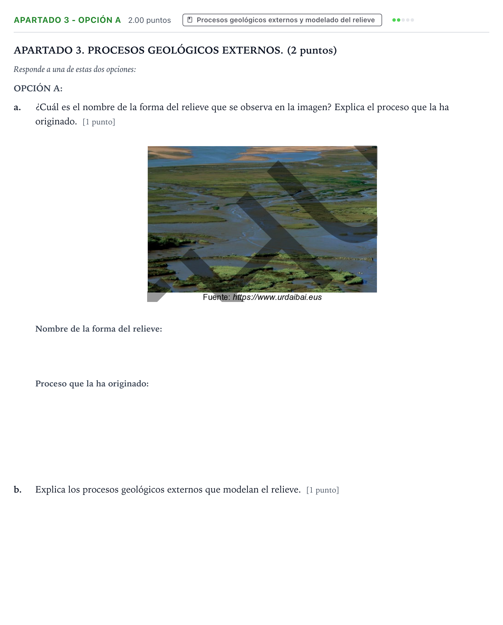 Enunciado: Apartado 3 - Opción A · Geología y Ciencias Ambientales PAU País Vasco Ordinaria 2026
