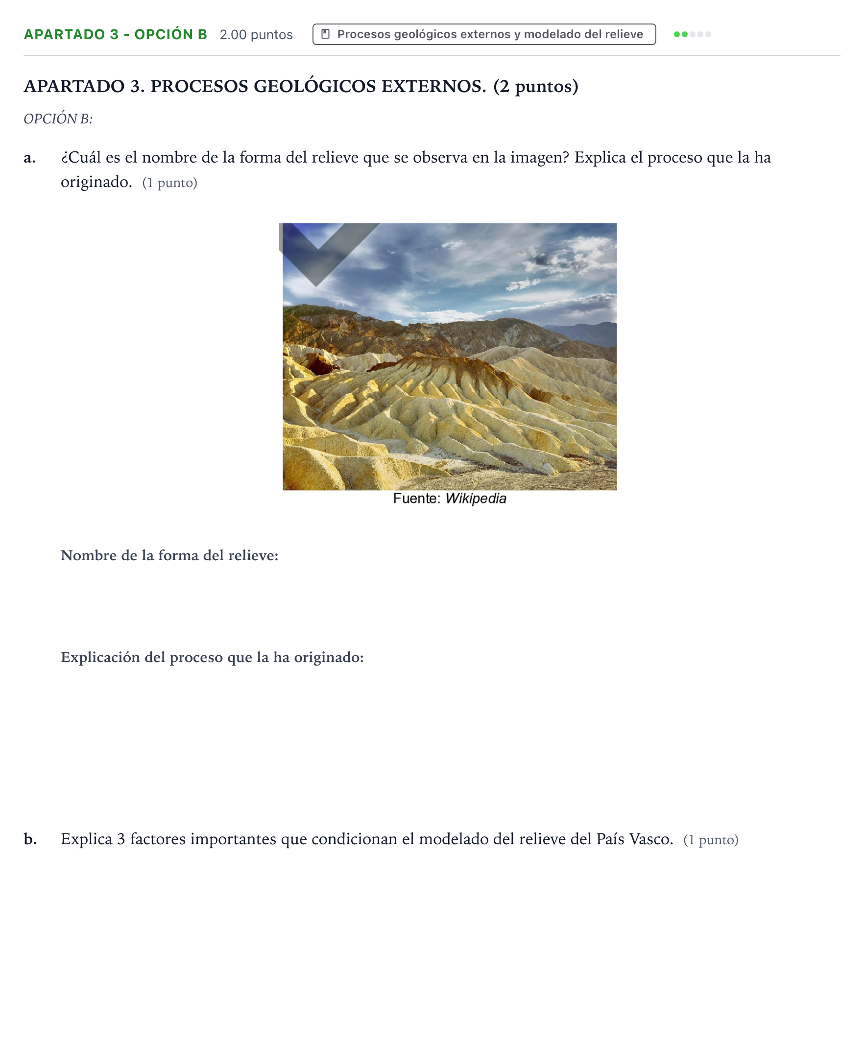 Enunciado: Apartado 3 - Opción B · Geología y Ciencias Ambientales PAU País Vasco Ordinaria 2026