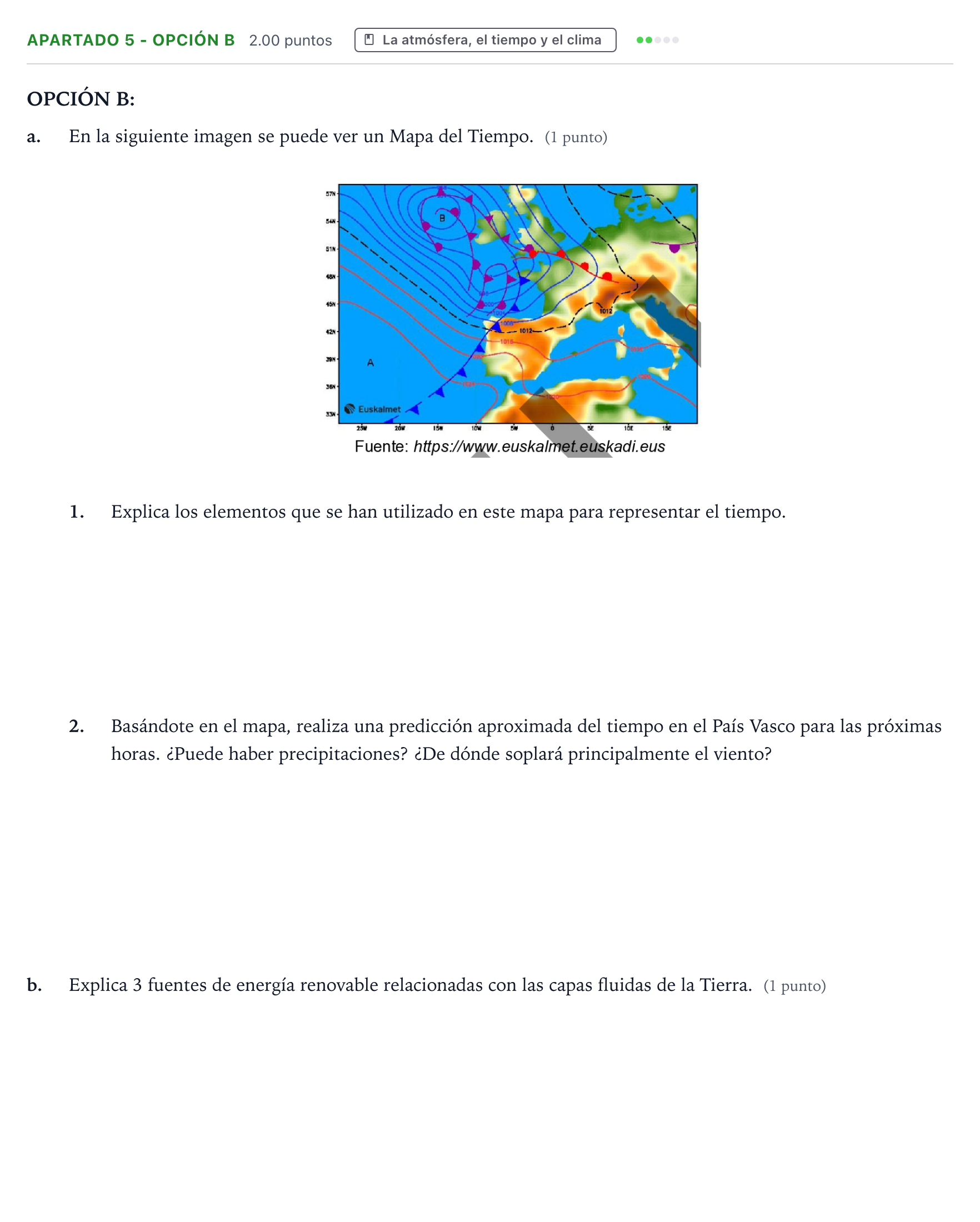 Enunciado: Apartado 5 - Opción B · Geología y Ciencias Ambientales PAU País Vasco Ordinaria 2026