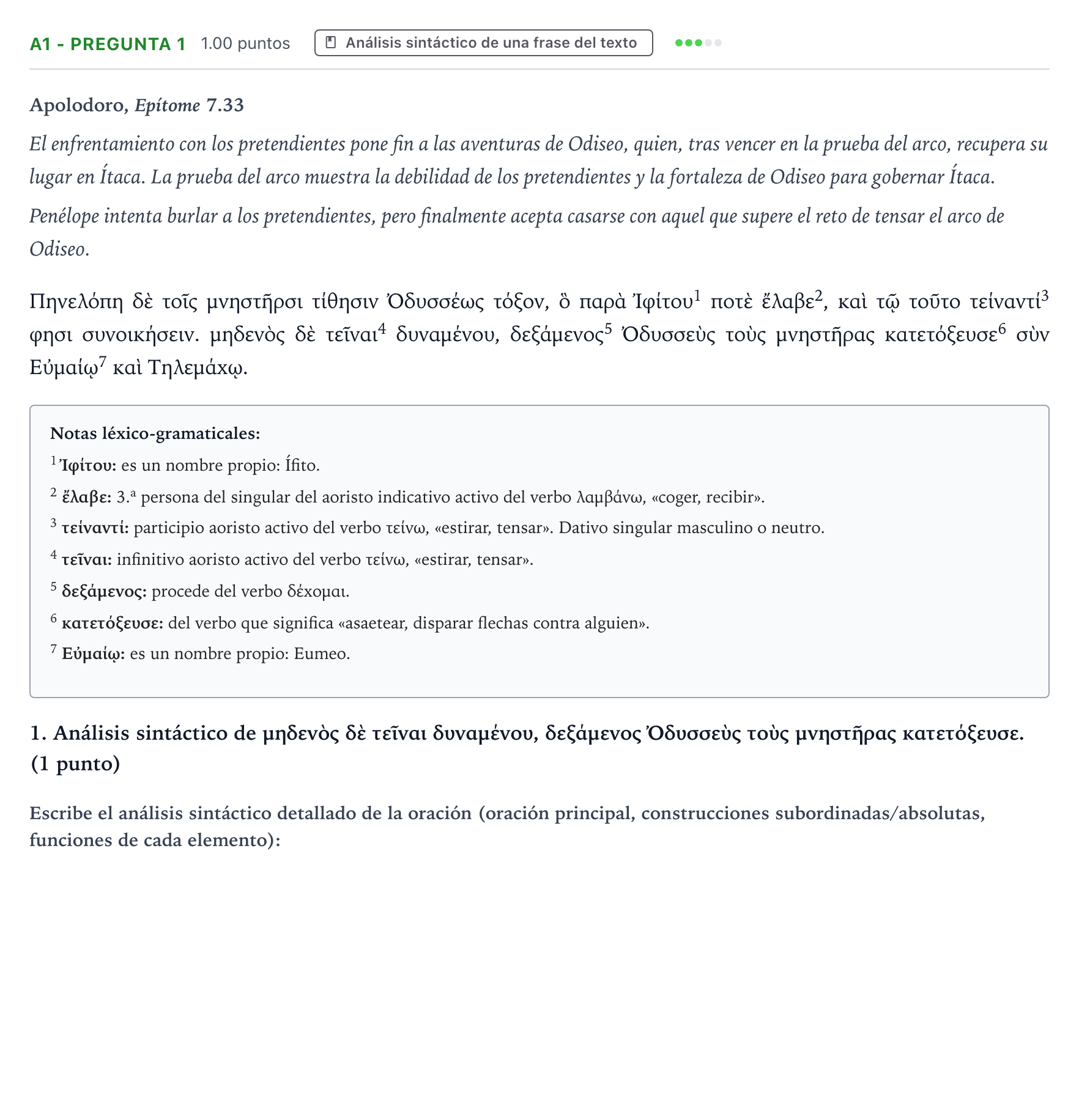 Enunciado: Ejercicio A1 - Pregunta 1 · Griego II PAU País Vasco Ordinaria 2026