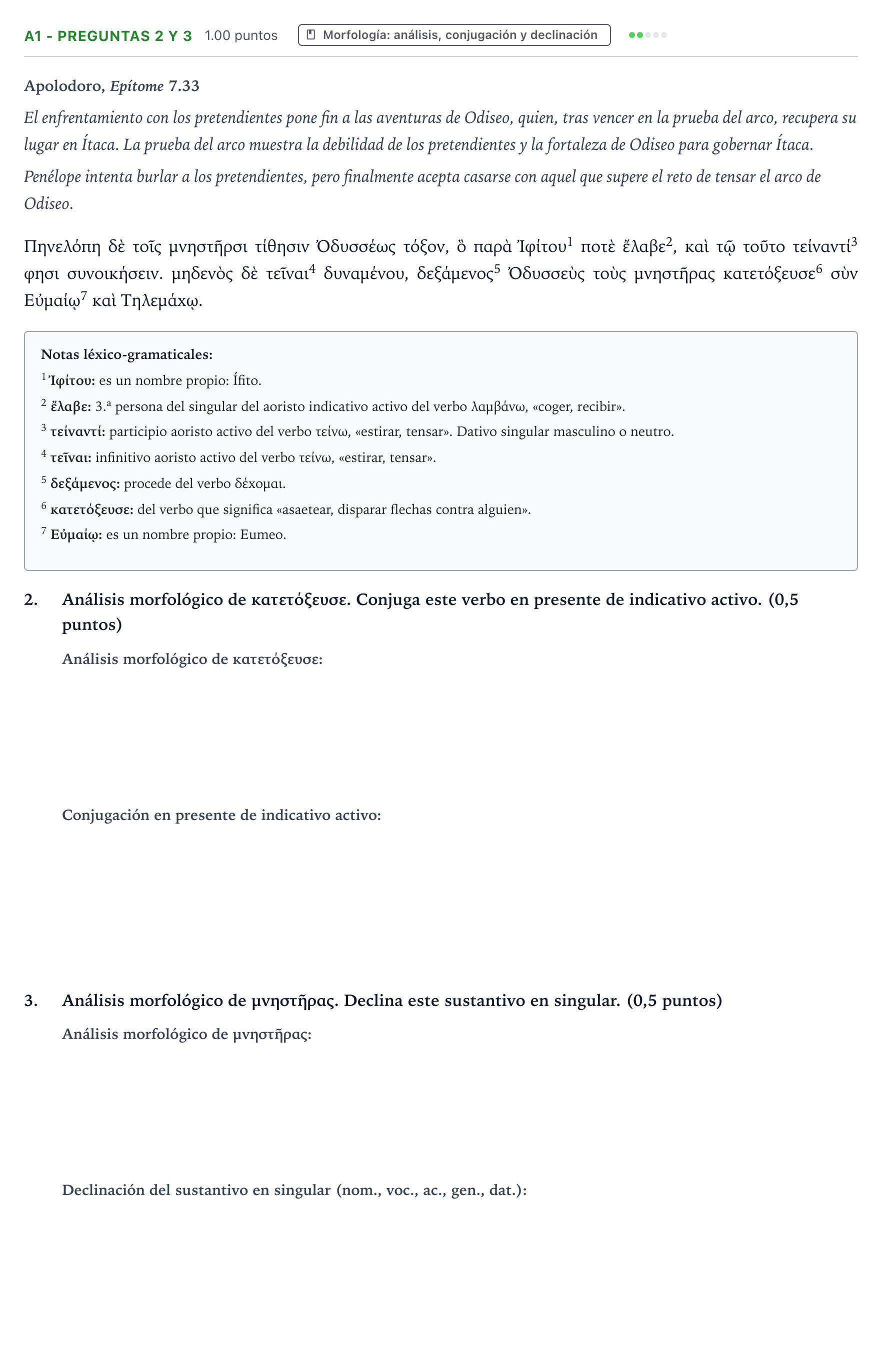 Enunciado: Ejercicio A1 - Preguntas 2 y 3 · Griego II PAU País Vasco Ordinaria 2026