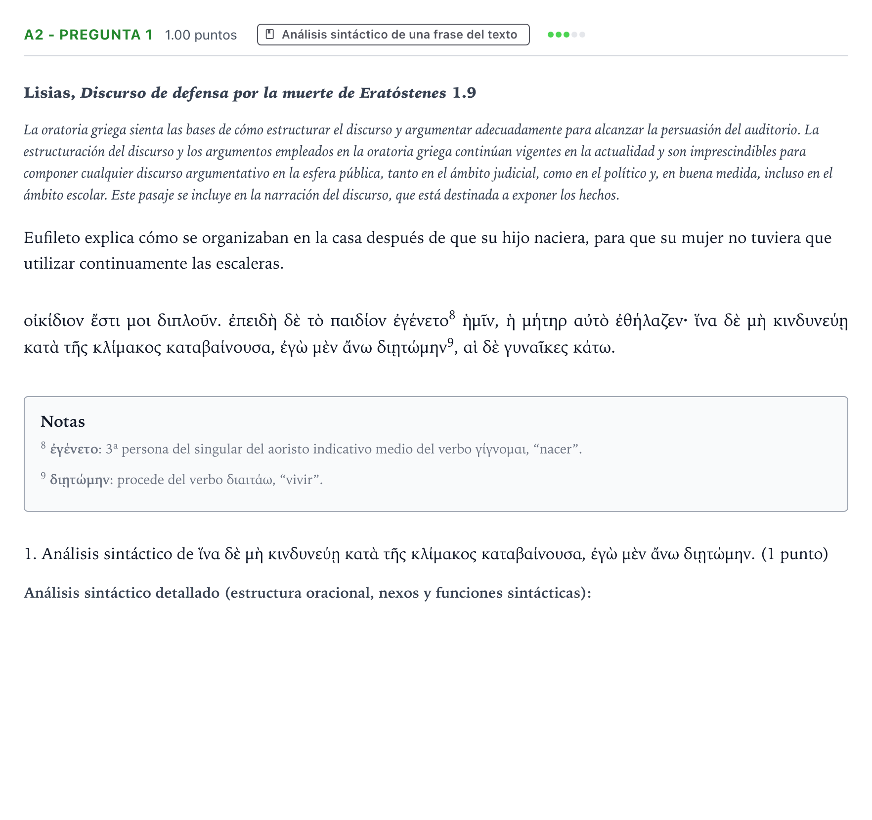 Enunciado: Ejercicio A2 - Pregunta 1 · Griego II PAU País Vasco Ordinaria 2026