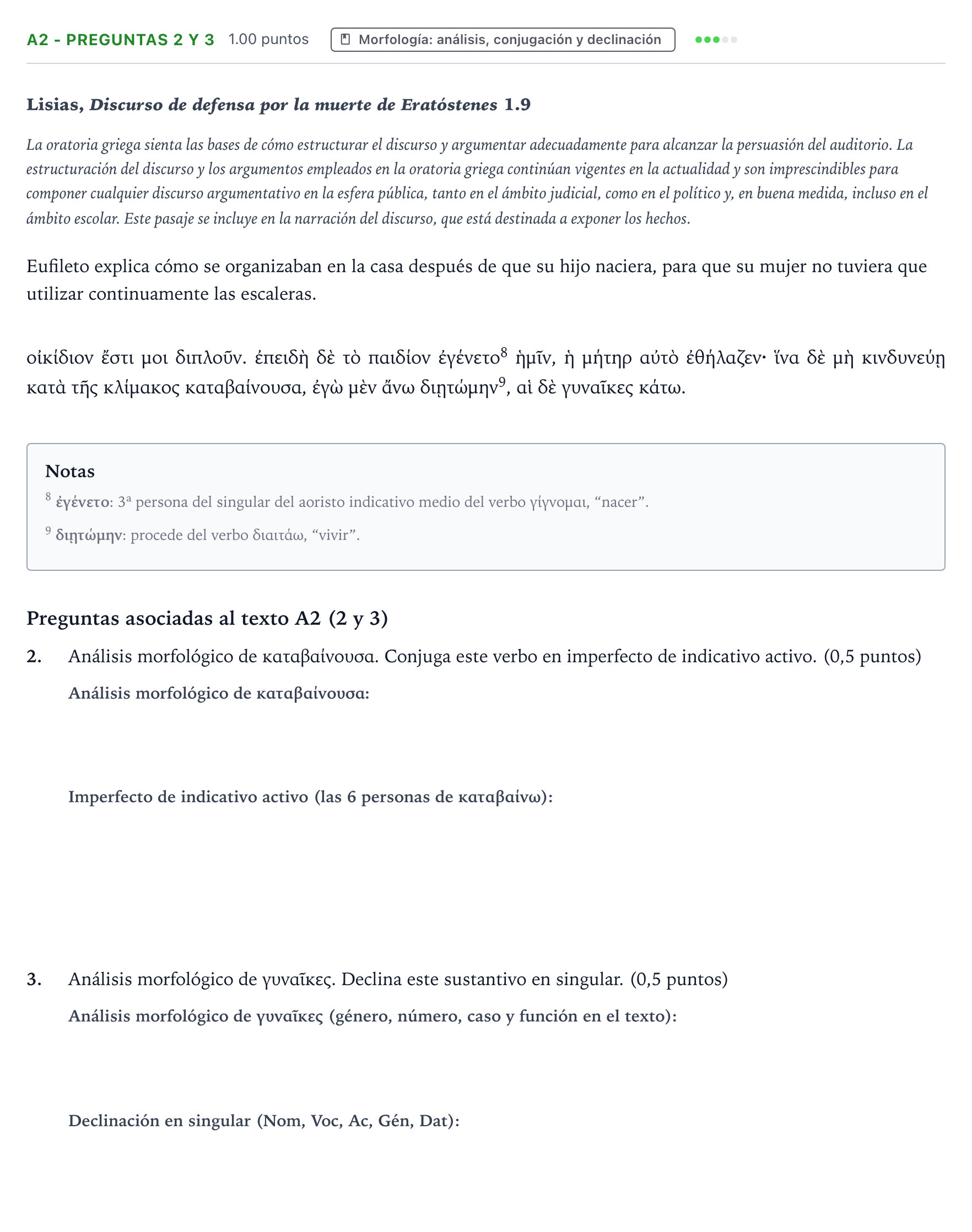 Enunciado: Ejercicio A2 - Preguntas 2 y 3 · Griego II PAU País Vasco Ordinaria 2026