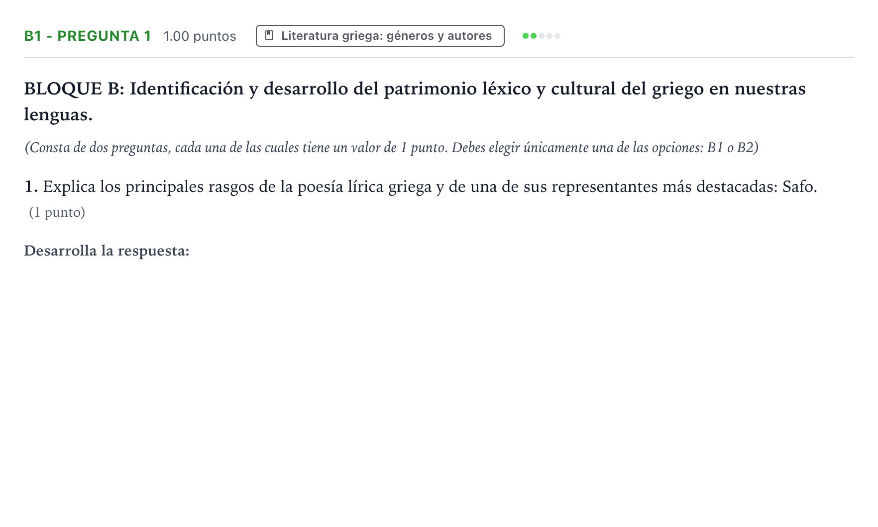 Enunciado: Ejercicio B1 - Pregunta 1 · Griego II PAU País Vasco Ordinaria 2026