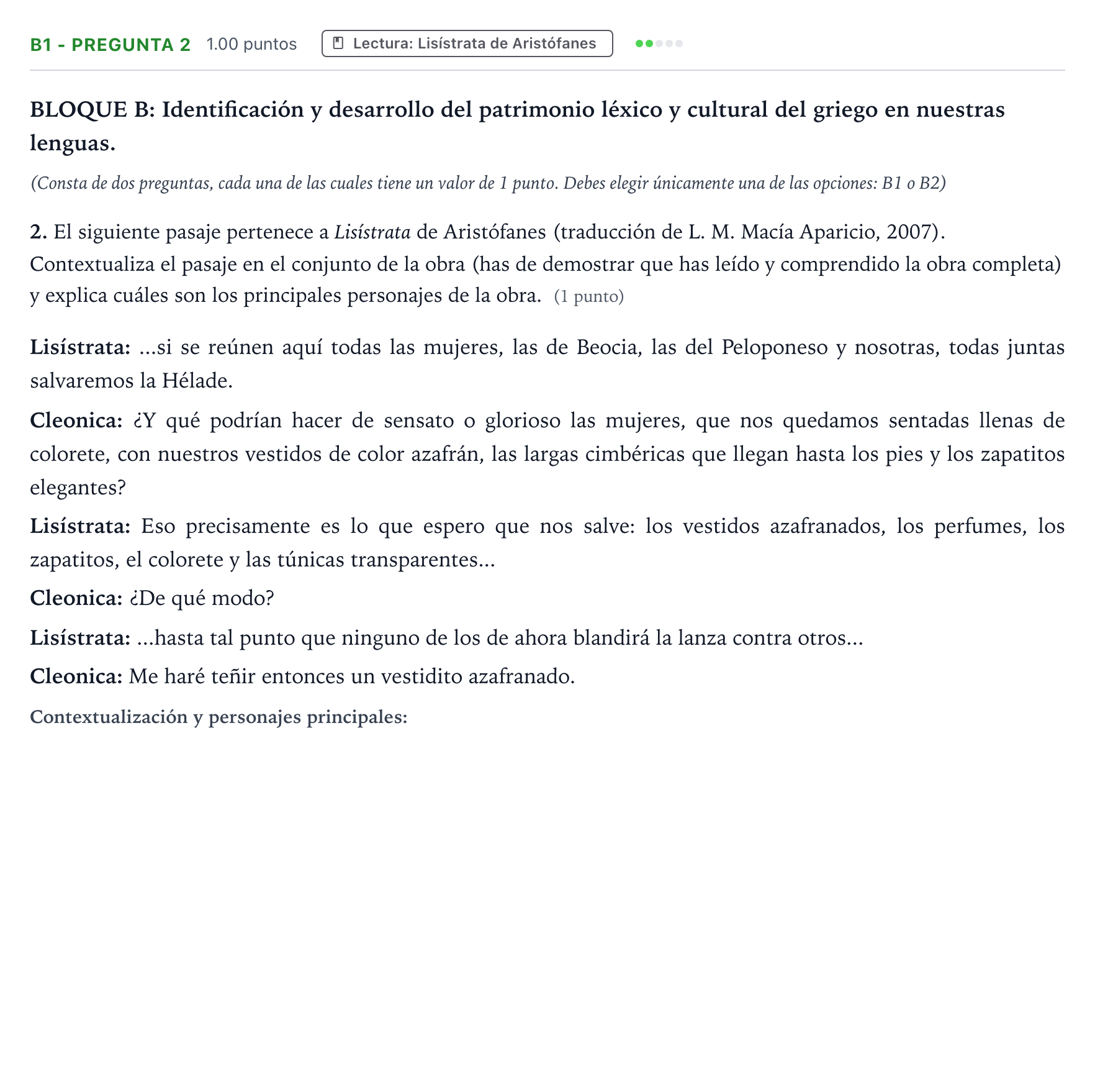 Enunciado: Ejercicio B1 - Pregunta 2 · Griego II PAU País Vasco Ordinaria 2026