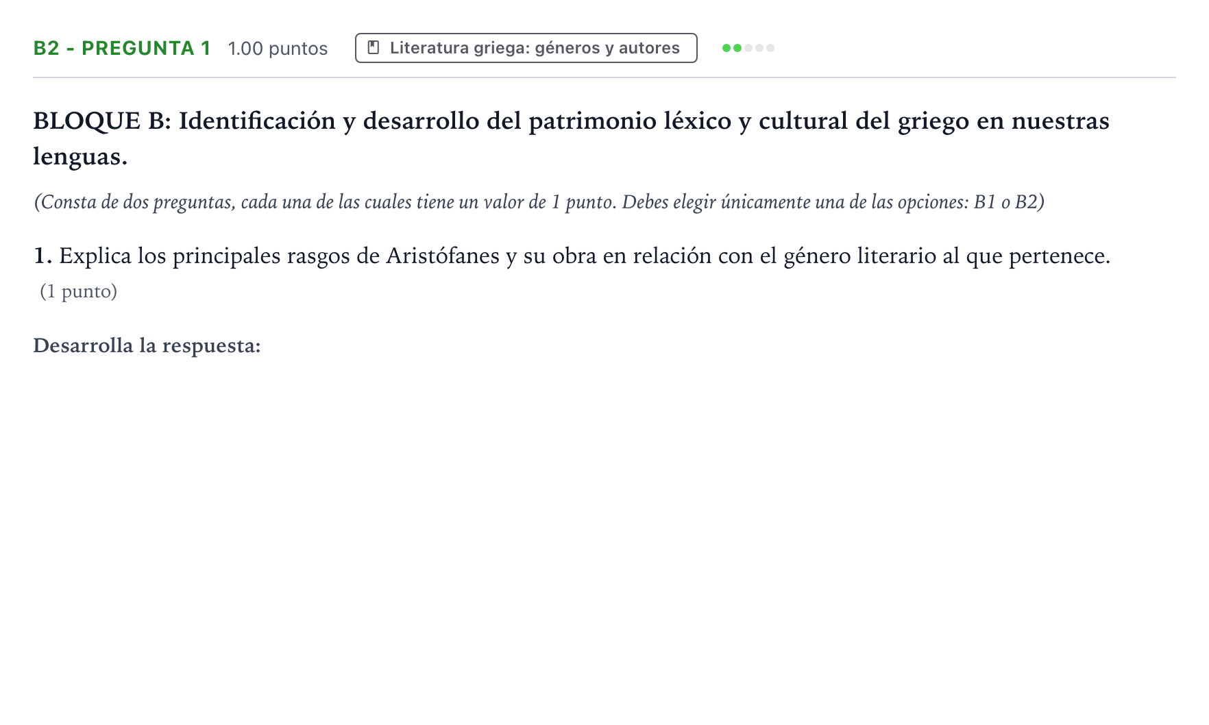 Enunciado: Ejercicio B2 - Pregunta 1 · Griego II PAU País Vasco Ordinaria 2026