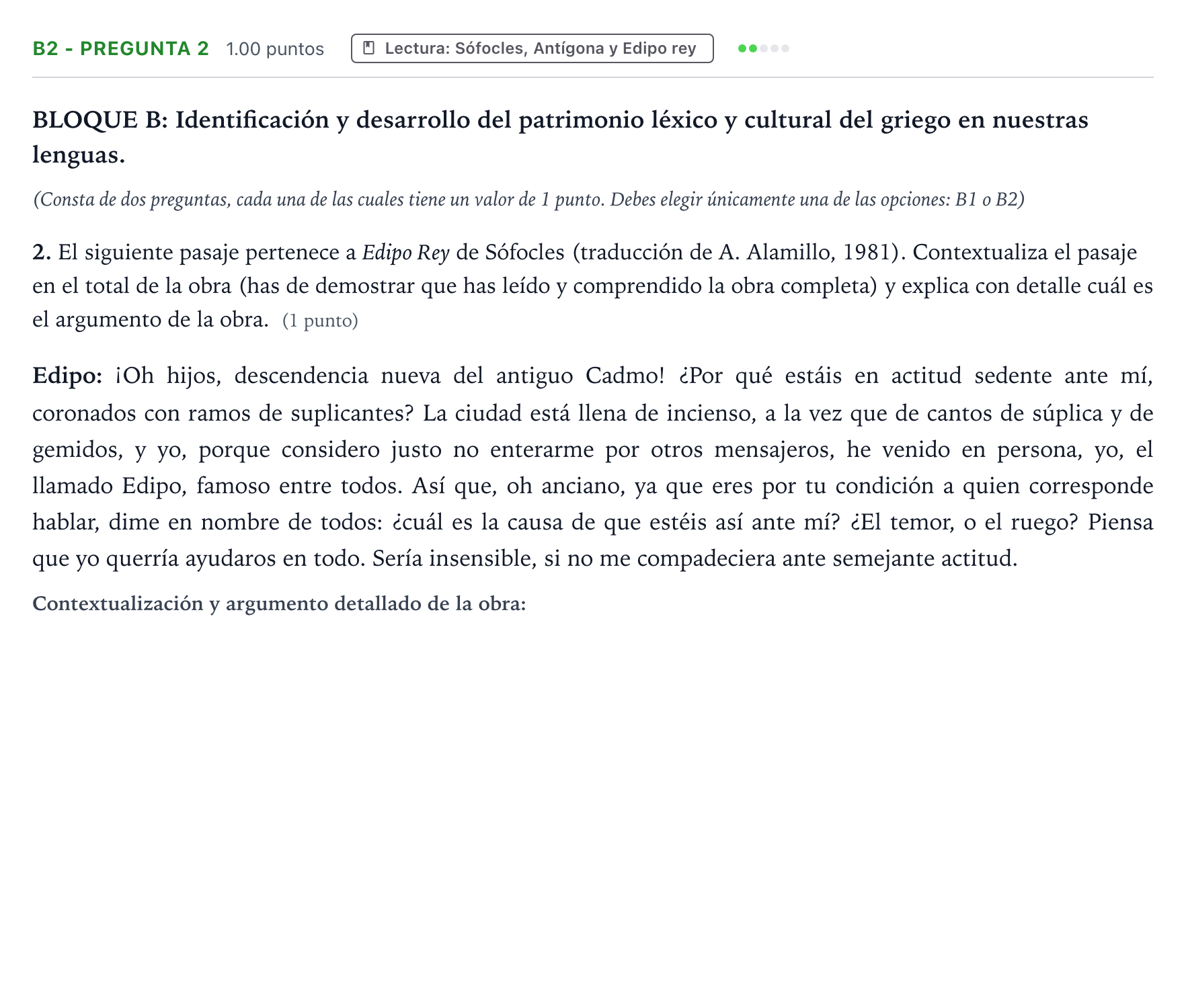 Enunciado: Ejercicio B2 - Pregunta 2 · Griego II PAU País Vasco Ordinaria 2026