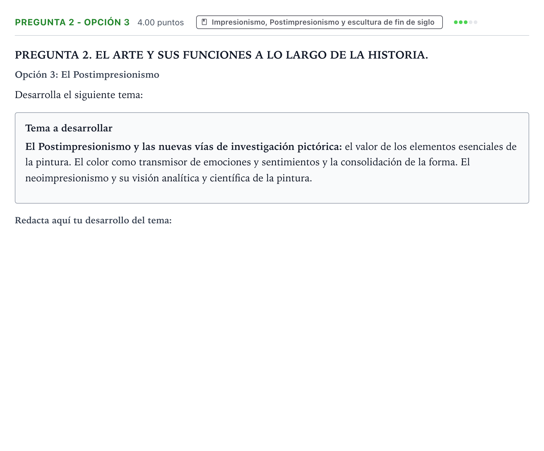 Enunciado: Pregunta 2 - Opción 3 · Historia del Arte PAU País Vasco Extraordinaria 2026