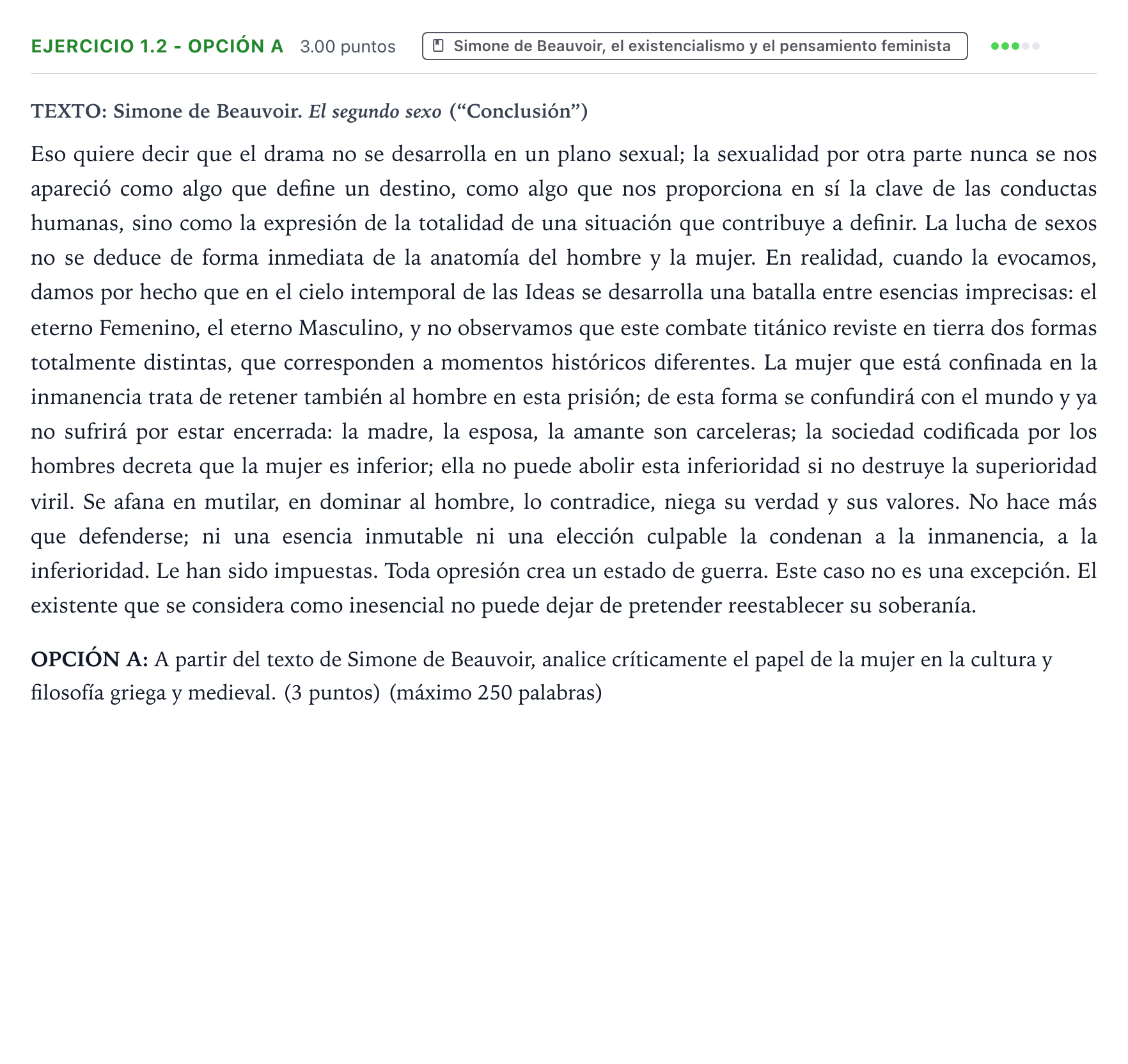 Enunciado: Ejercicio 1.2 - Opción A · Historia de la Filosofía PAU País Vasco Extraordinaria 2026