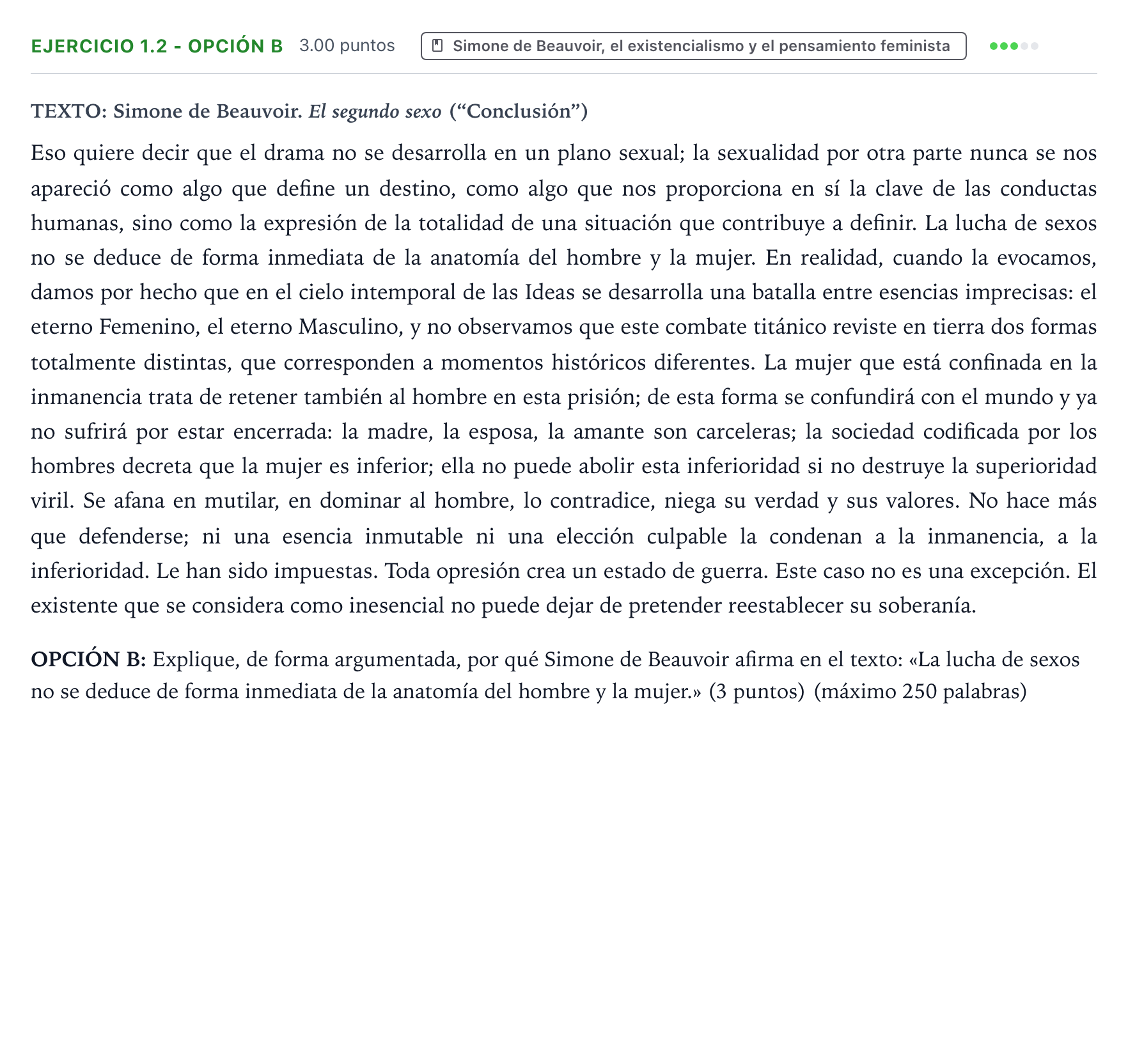 Enunciado: Ejercicio 1.2 - Opción B · Historia de la Filosofía PAU País Vasco Extraordinaria 2026