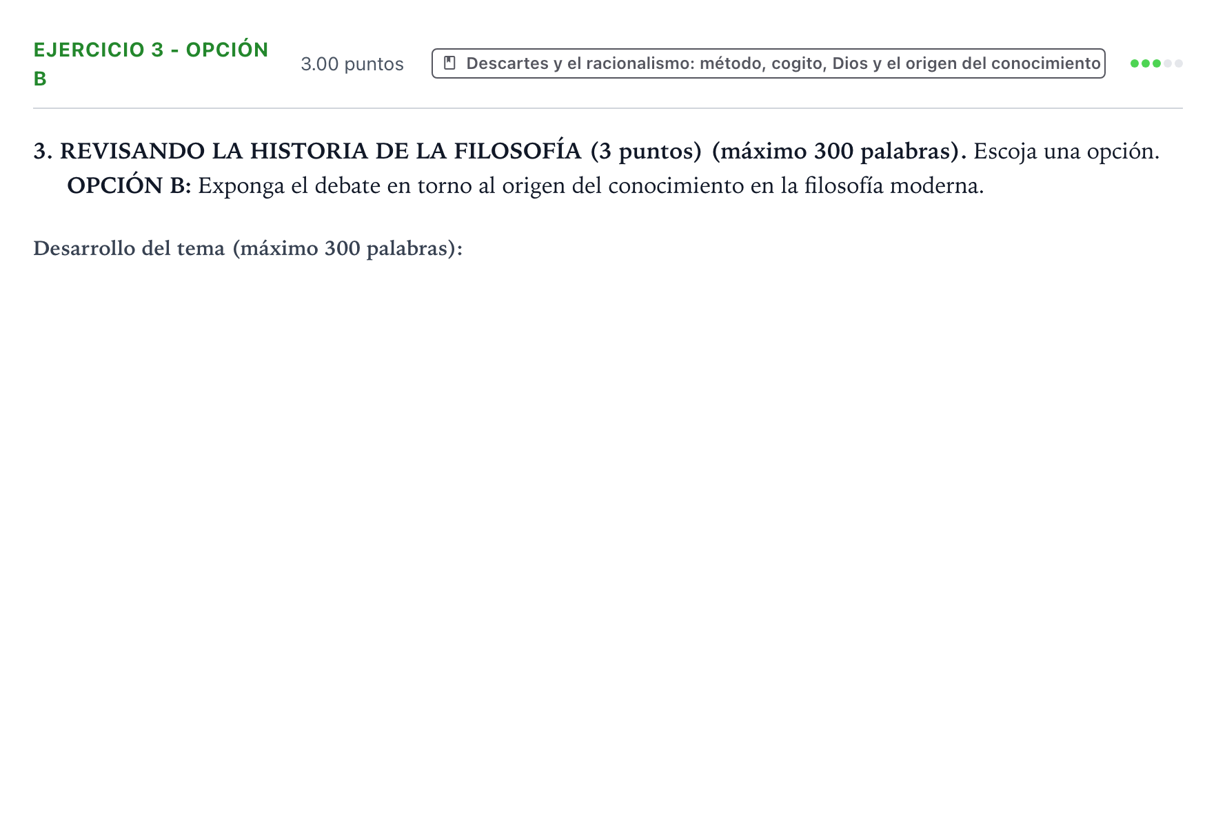 Enunciado: Ejercicio 3 - Opción B · Historia de la Filosofía PAU País Vasco Extraordinaria 2026