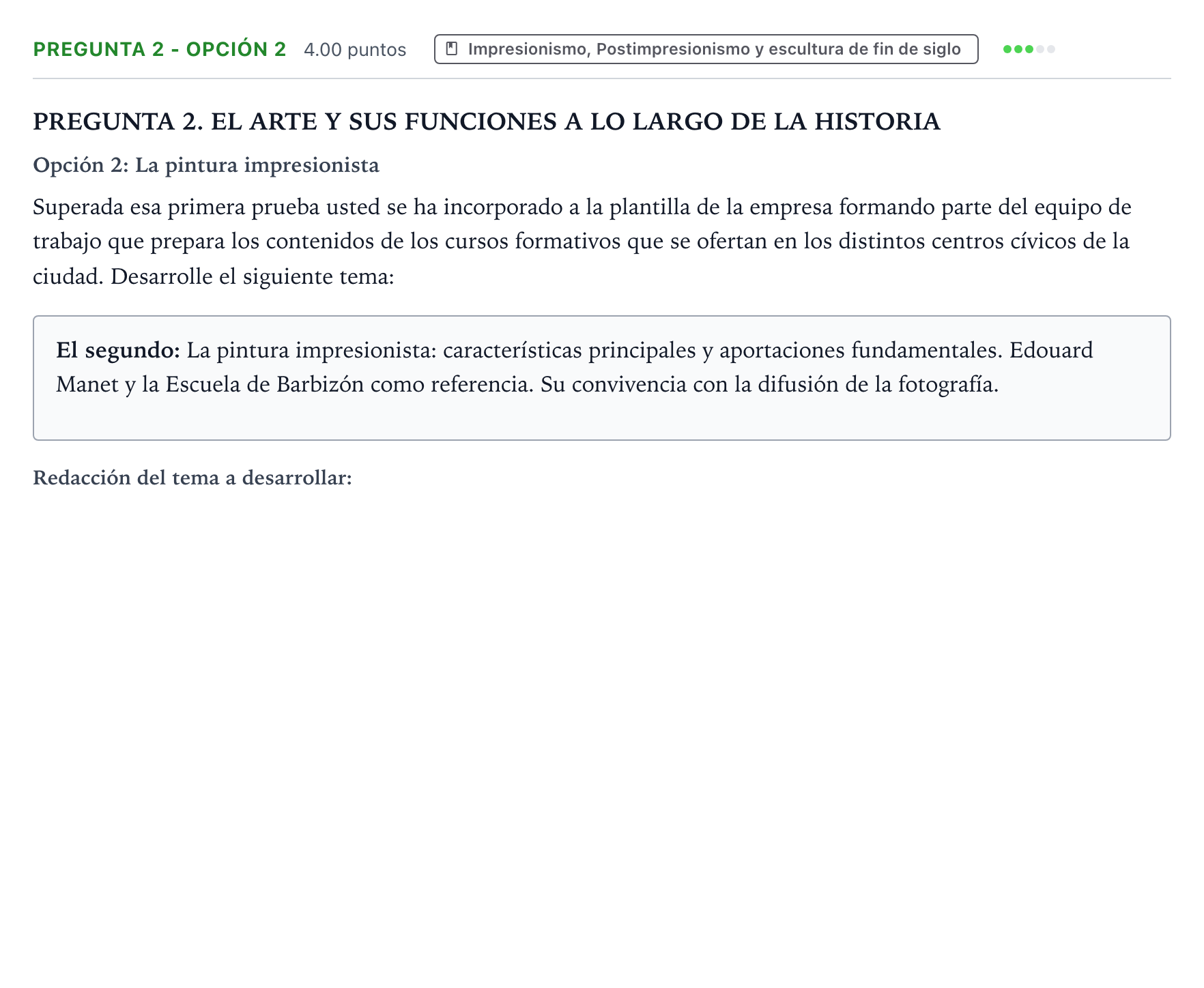 Enunciado: Pregunta 2 - Opción 2 · Historia del Arte PAU País Vasco Ordinaria 2026