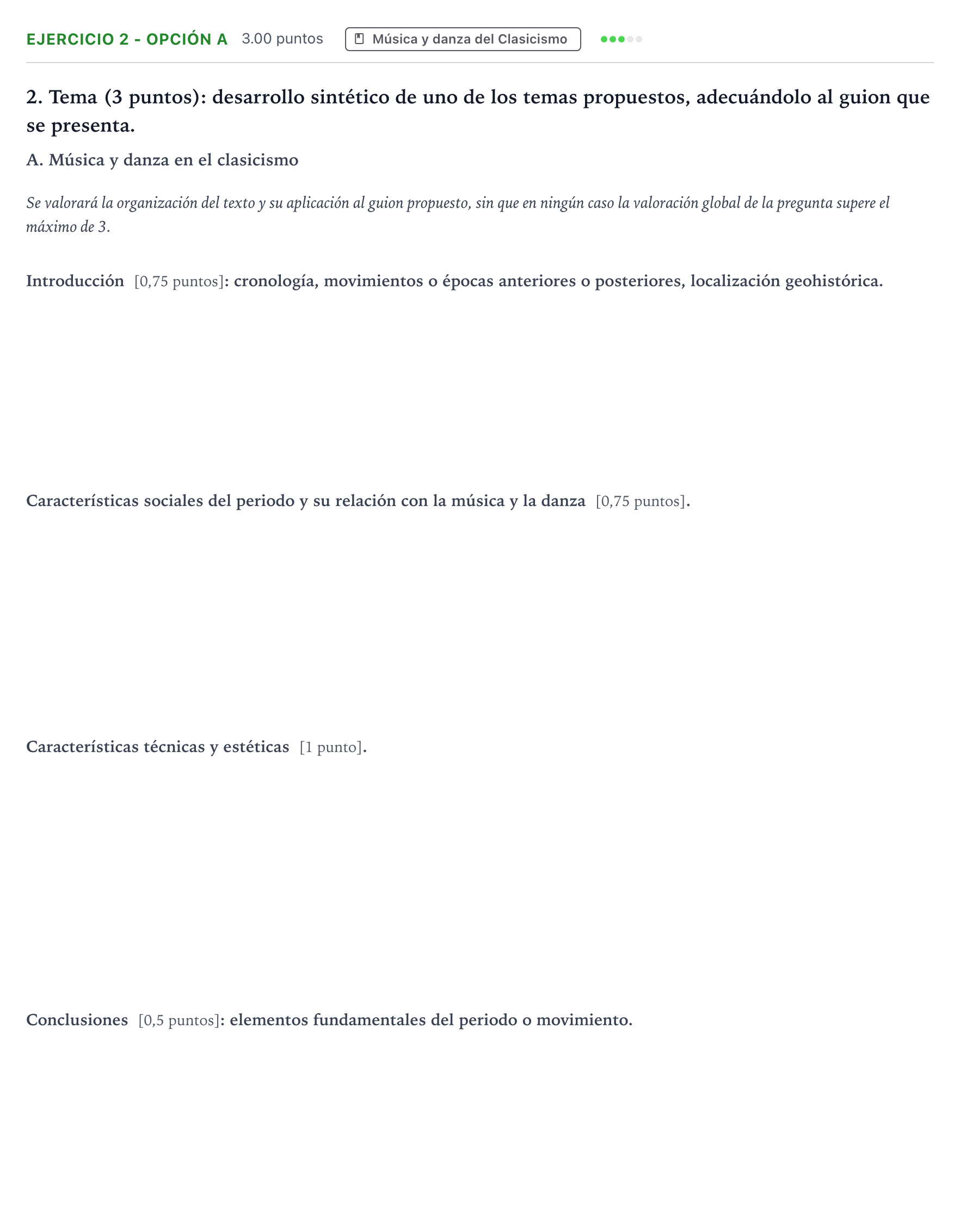 Enunciado: Ejercicio 2 - Opción A · Historia de la Música y de la Danza PAU País Vasco Extraordinaria 2026