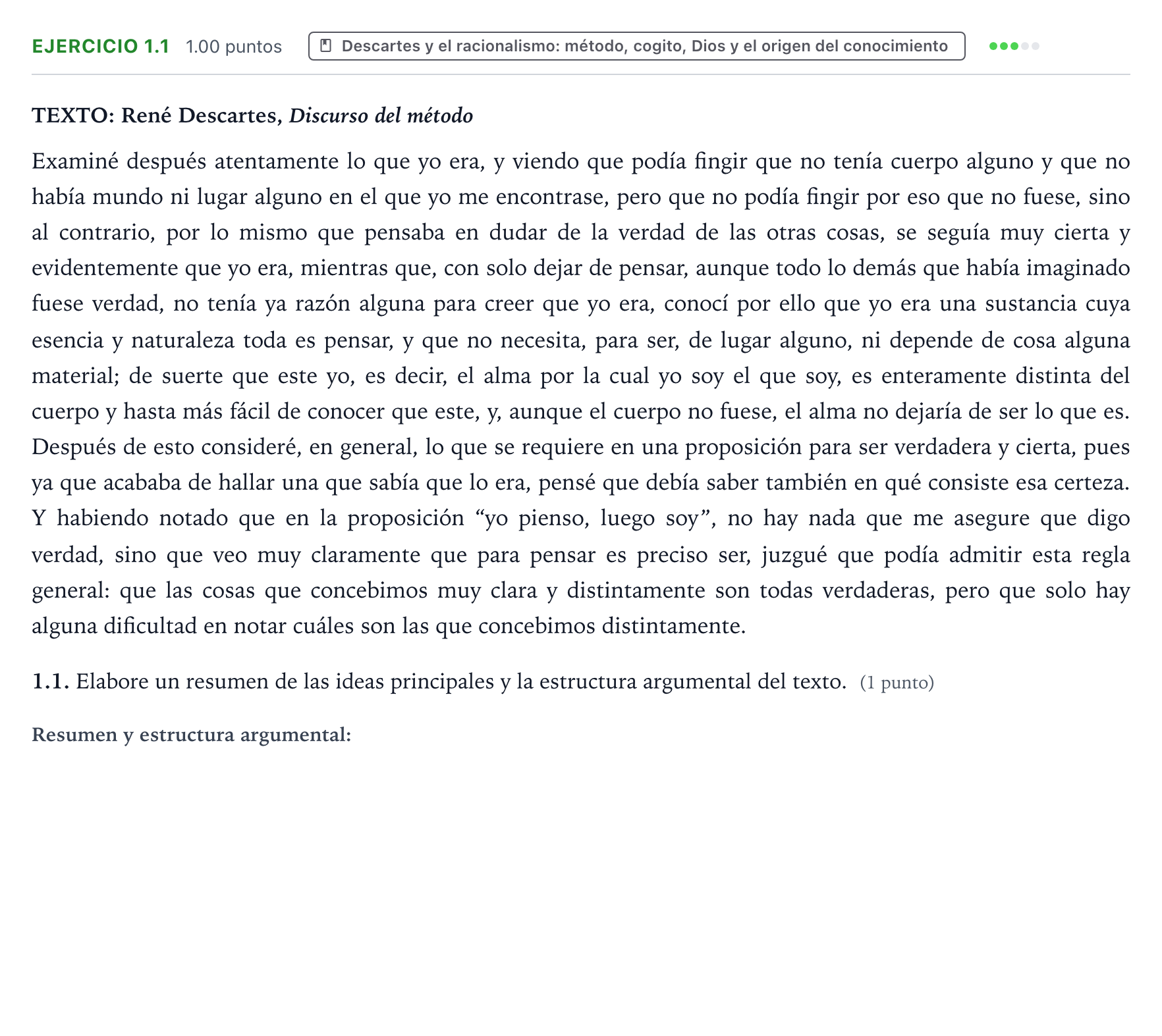 Enunciado: Ejercicio 1.1 · Historia de la Filosofía PAU País Vasco Ordinaria 2026