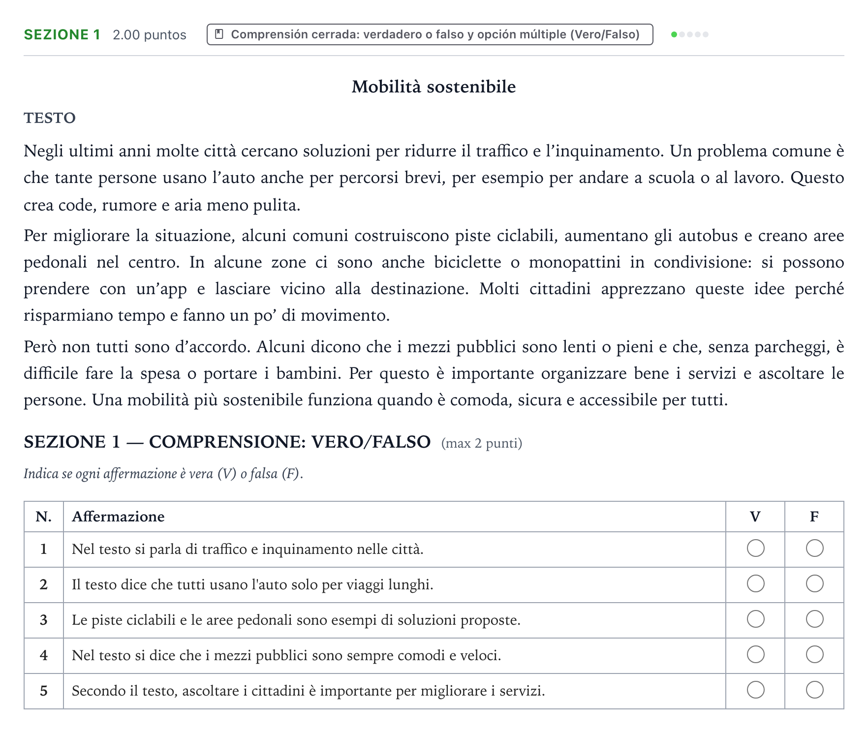 Enunciado: Ejercicio Sezione 1 · Italiano PAU País Vasco Extraordinaria 2026