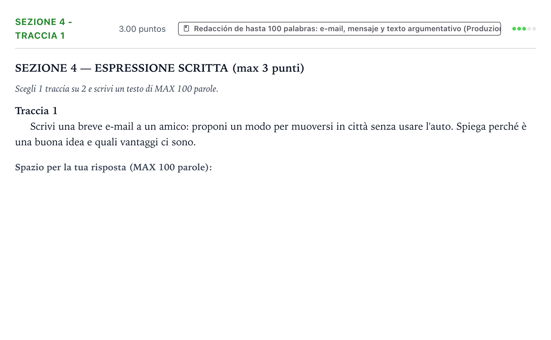 Enunciado: Ejercicio Sezione 4 - Traccia 1 · Italiano PAU País Vasco Extraordinaria 2026