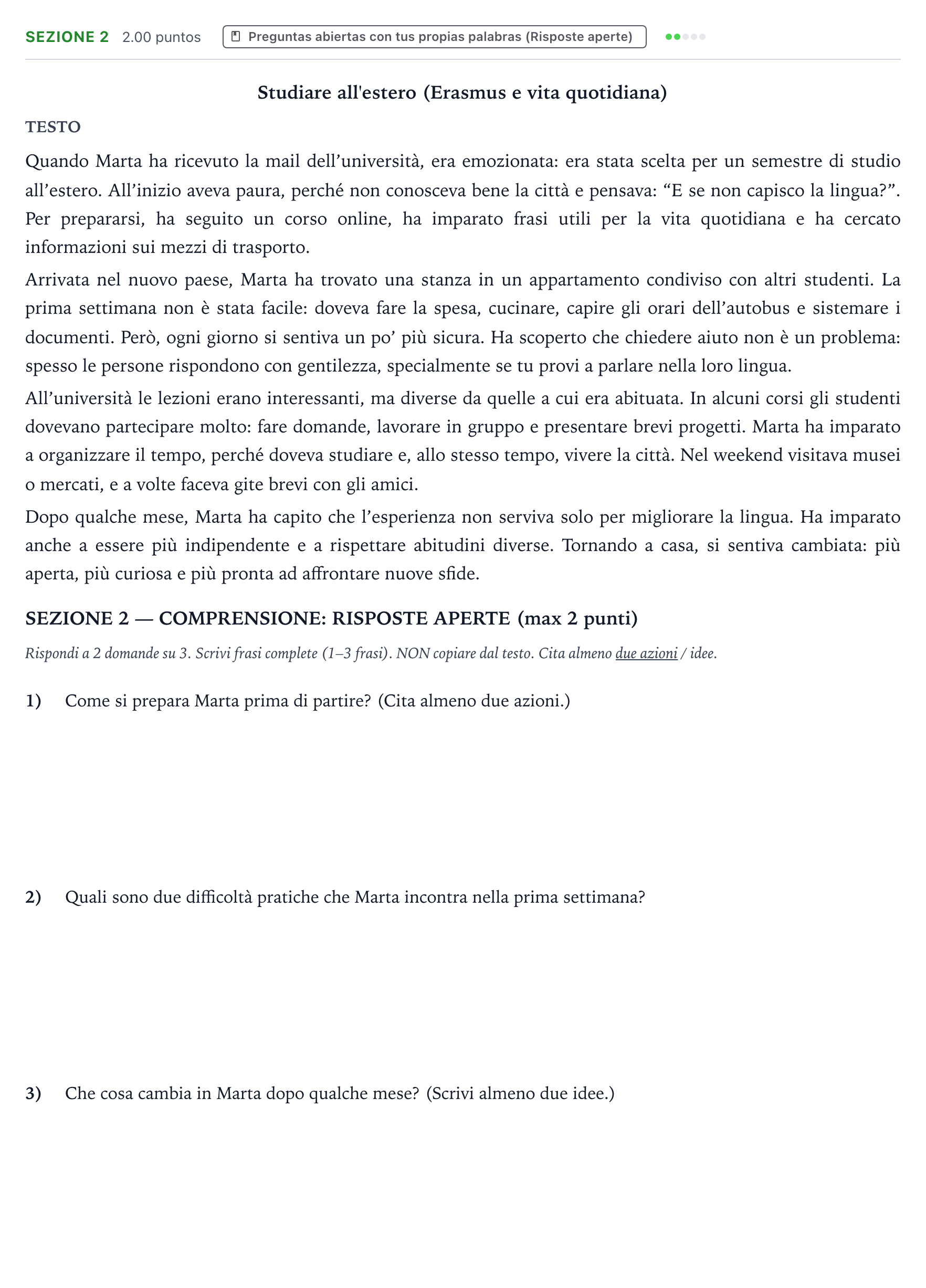 Enunciado: Ejercicio Sezione 2 · Italiano PAU País Vasco Ordinaria 2026