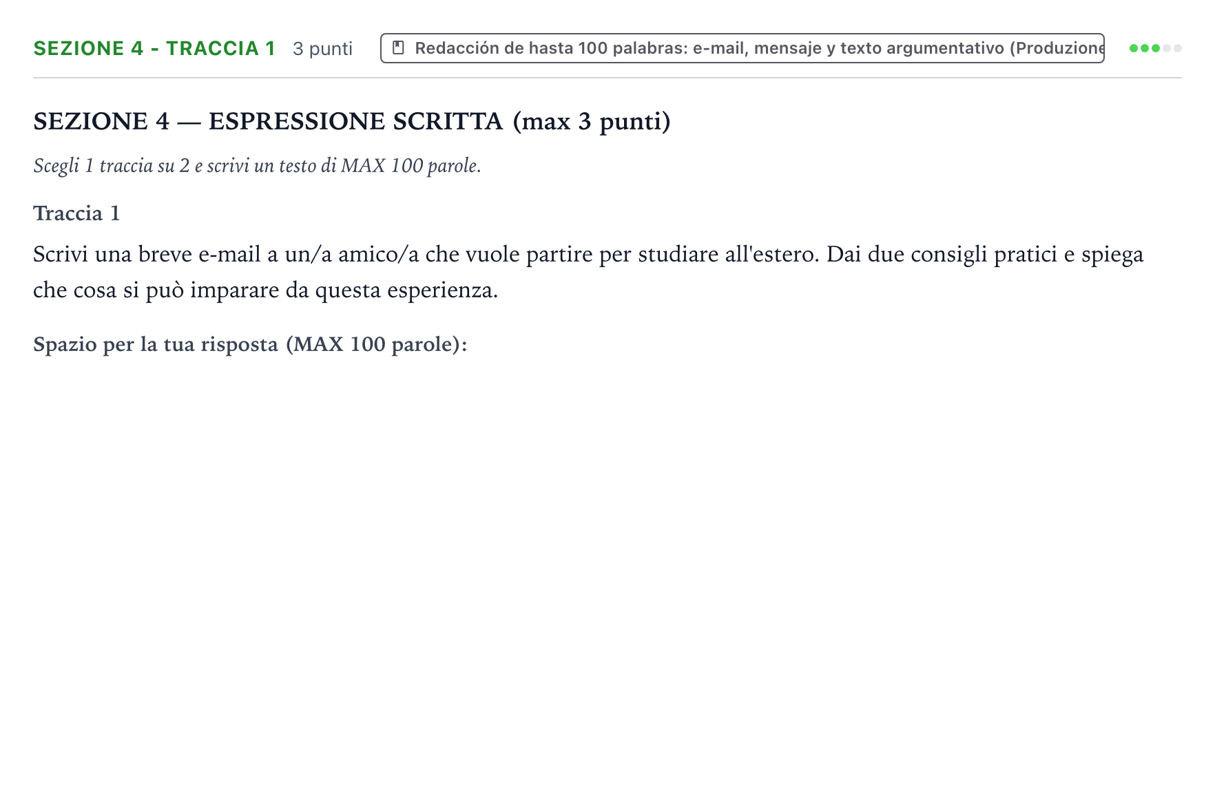 Enunciado: Ejercicio Sezione 4 - Traccia 1 · Italiano PAU País Vasco Ordinaria 2026