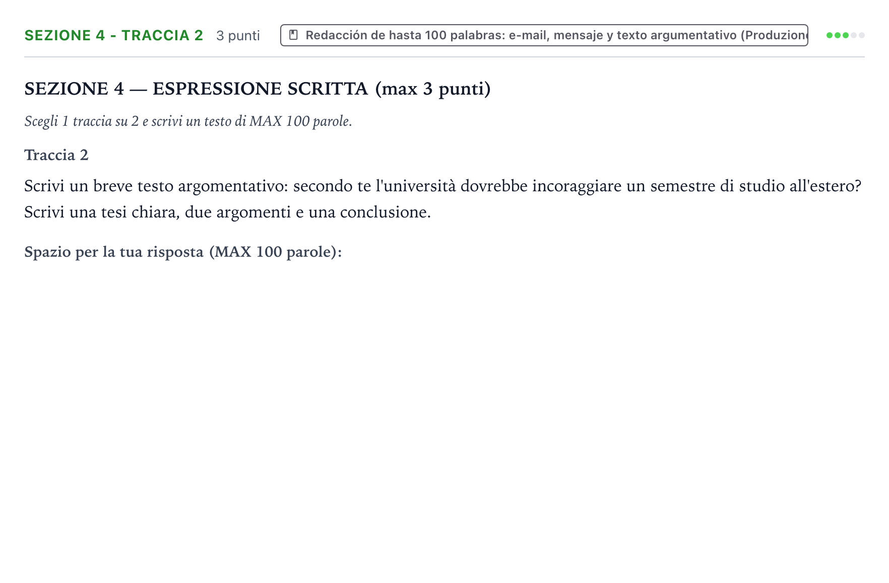 Enunciado: Ejercicio Sezione 4 - Traccia 2 · Italiano PAU País Vasco Ordinaria 2026