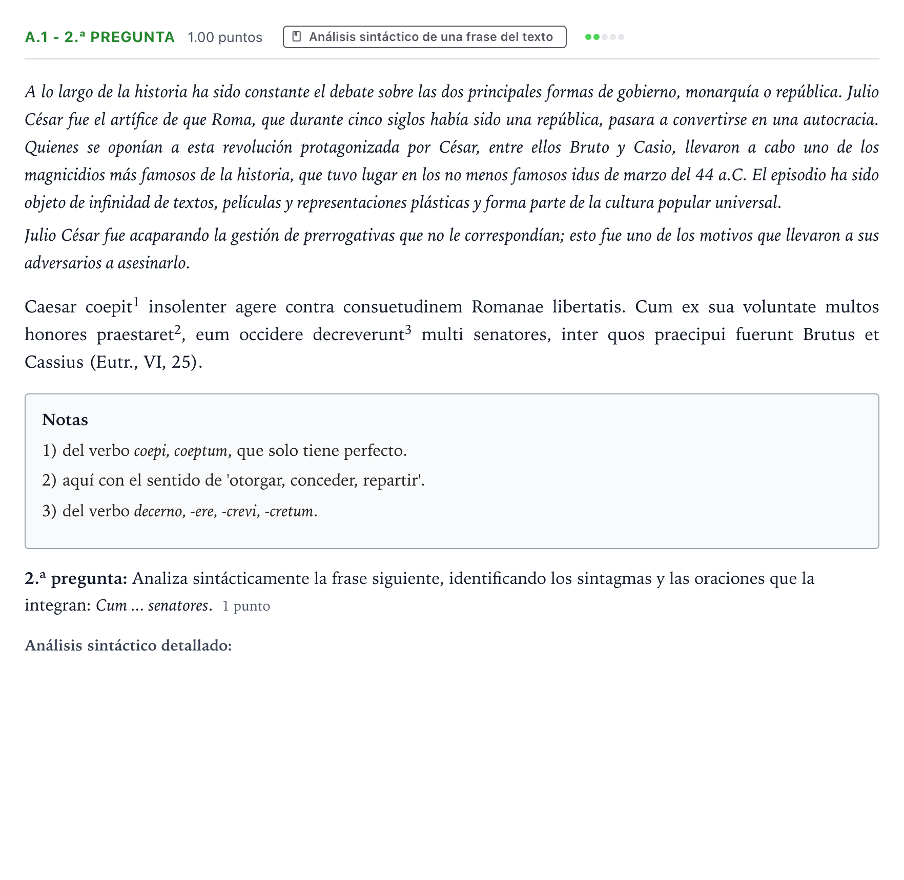 Enunciado: Ejercicio A.1 - 2.ª pregunta · Latín II PAU País Vasco Extraordinaria 2026