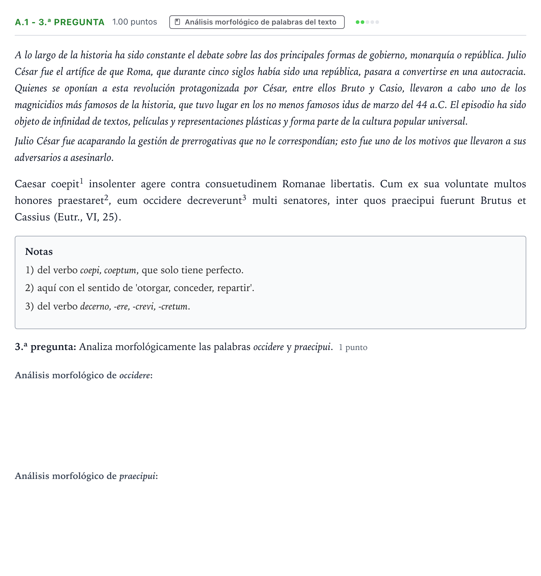 Enunciado: Ejercicio A.1 - 3.ª pregunta · Latín II PAU País Vasco Extraordinaria 2026