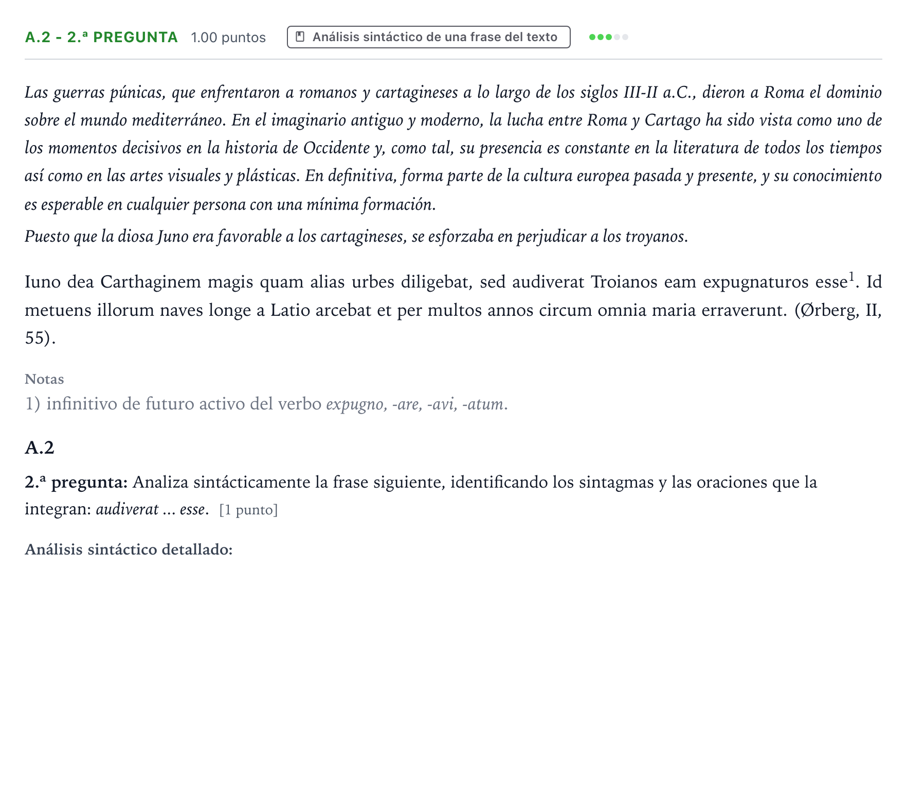 Enunciado: Ejercicio A.2 - 2.ª pregunta · Latín II PAU País Vasco Extraordinaria 2026
