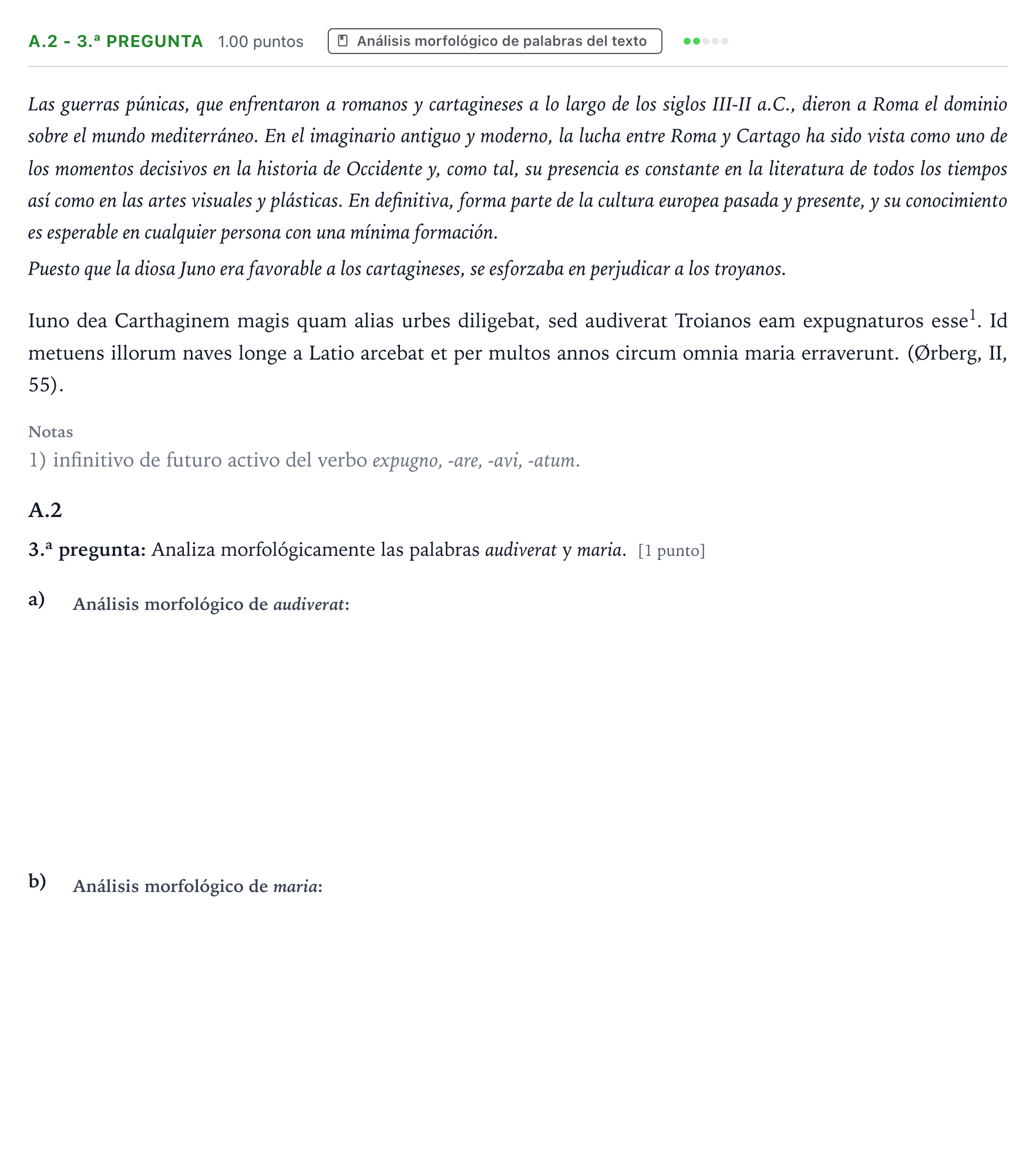 Enunciado: Ejercicio A.2 - 3.ª pregunta · Latín II PAU País Vasco Extraordinaria 2026