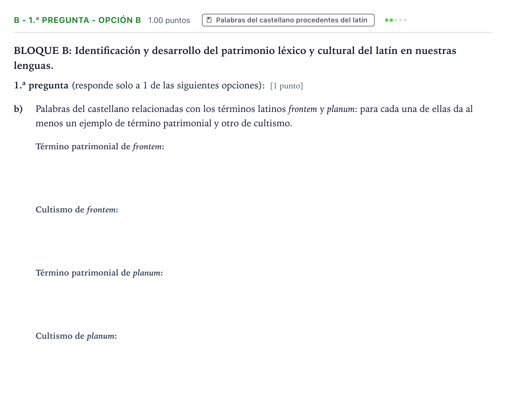 Enunciado: Ejercicio B - 1.ª pregunta - Opción b · Latín II PAU País Vasco Extraordinaria 2026