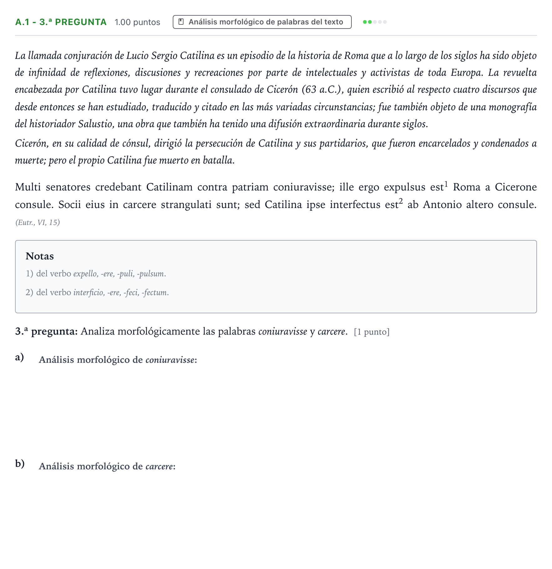 Enunciado: Ejercicio A.1 - 3.ª pregunta · Latín II PAU País Vasco Ordinaria 2026
