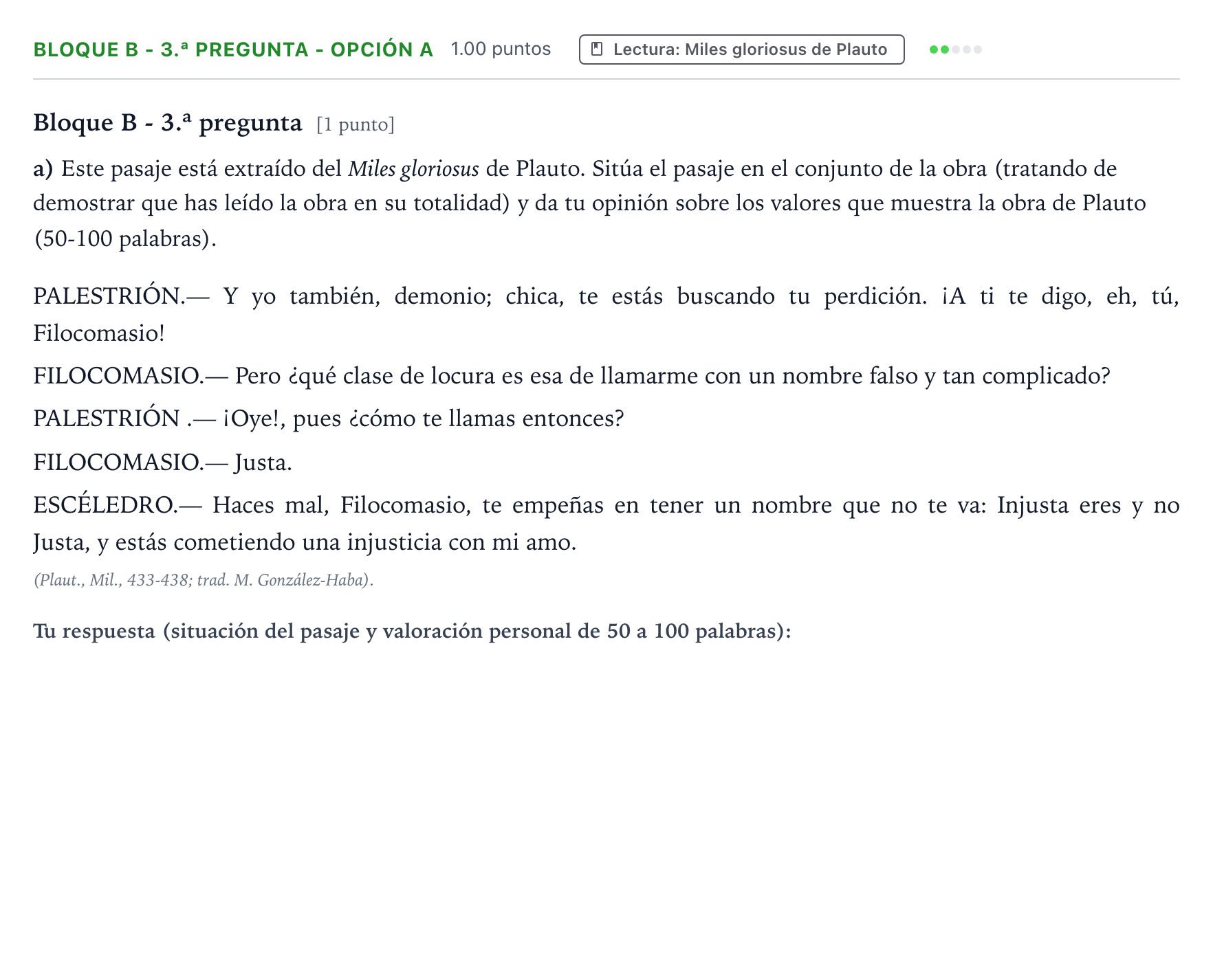 Enunciado: Bloque B - 3.ª pregunta - Opción a · Latín II PAU País Vasco Ordinaria 2026