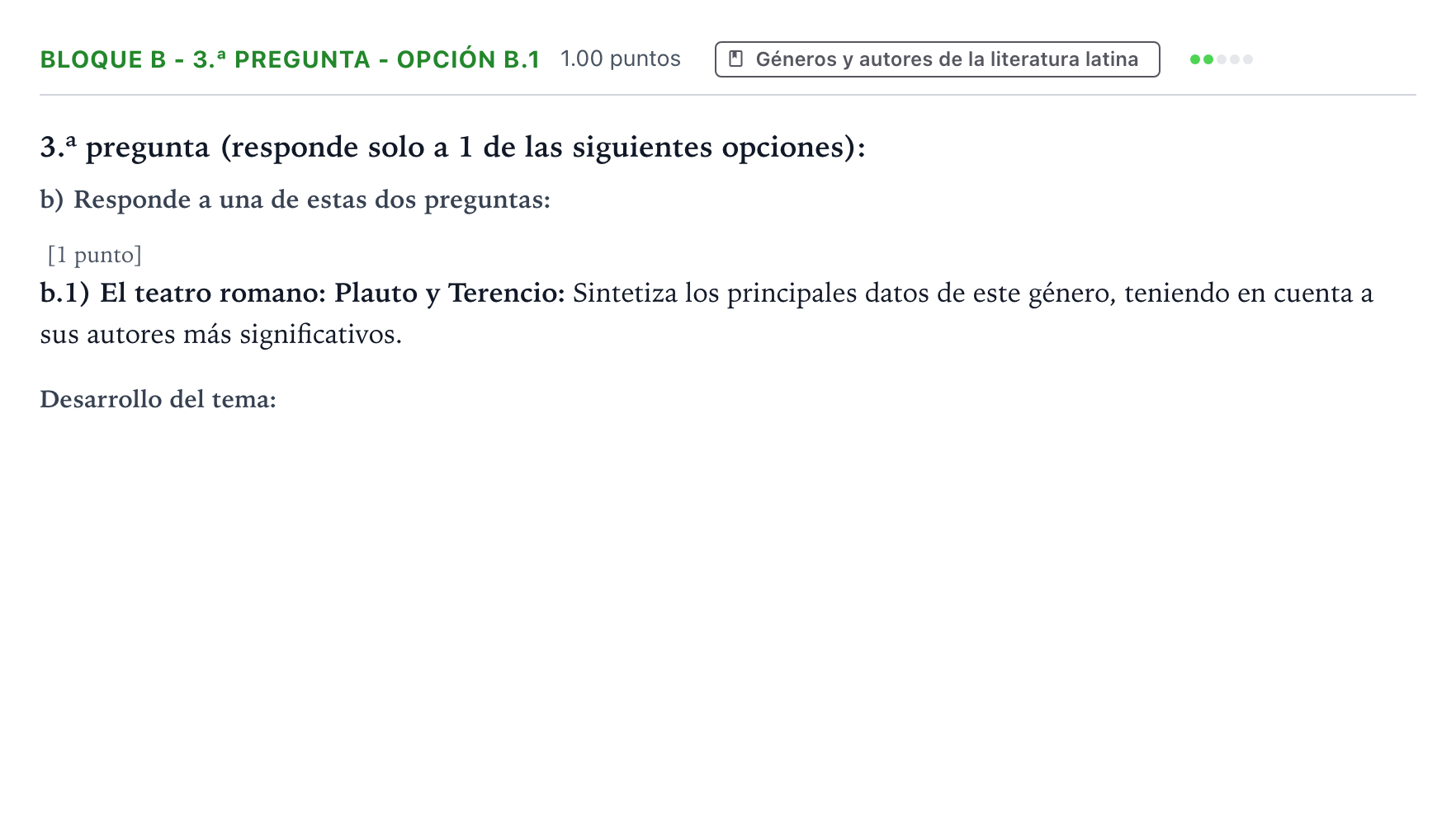 Enunciado: Bloque B - 3.ª pregunta - Opción b.1 · Latín II PAU País Vasco Ordinaria 2026