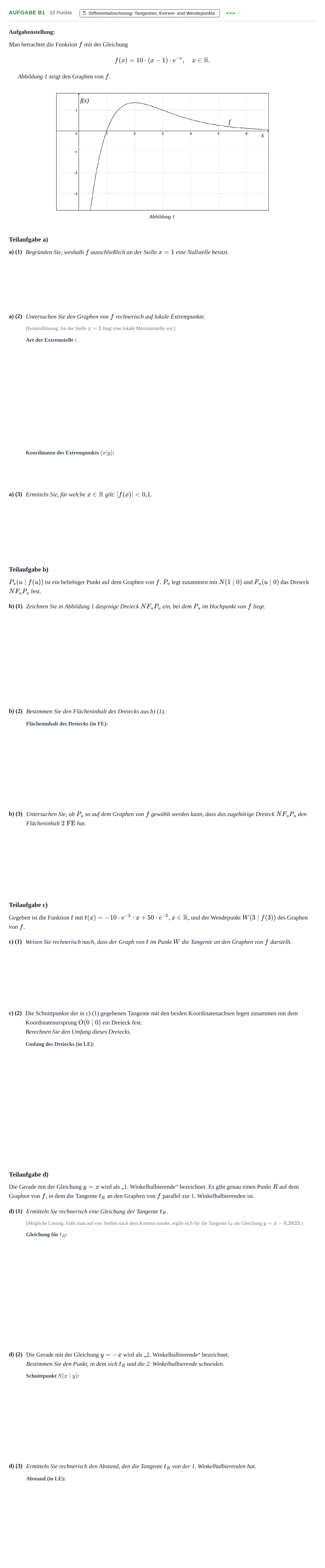 Aufgabenstellung: Aufgabe B1 - Differentialrechnung · Abitur NRW Mathematik GK · Haupttermin · CAS 2021