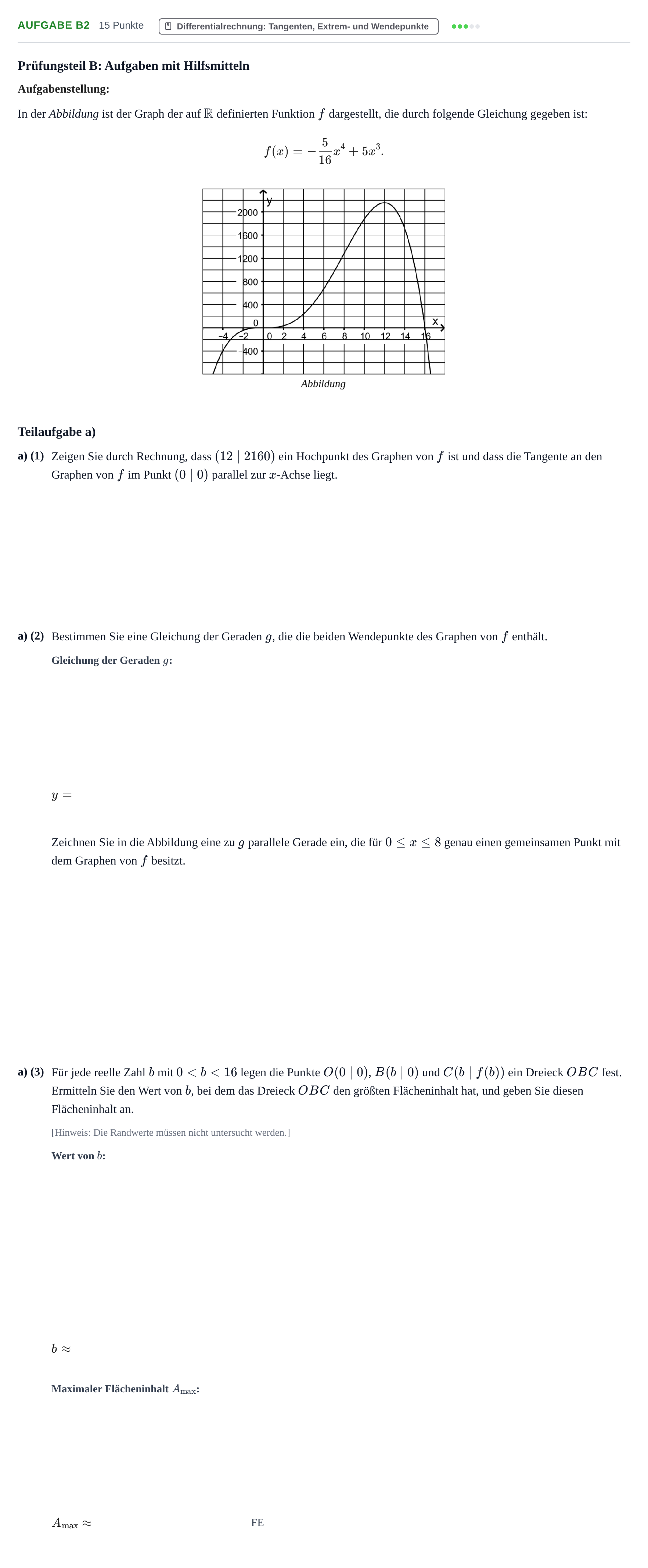 Aufgabenstellung: Aufgabe B2 - Differentialrechnung · Abitur NRW Mathematik GK · Haupttermin · CAS 2021