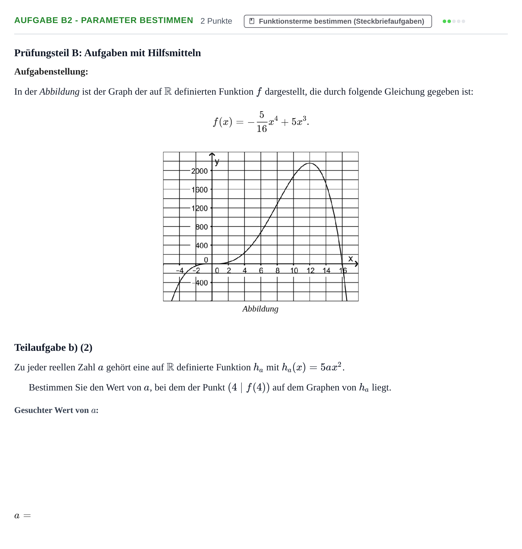 Aufgabenstellung: Aufgabe B2 - Parameter bestimmen · Abitur NRW Mathematik GK · Haupttermin · CAS 2021