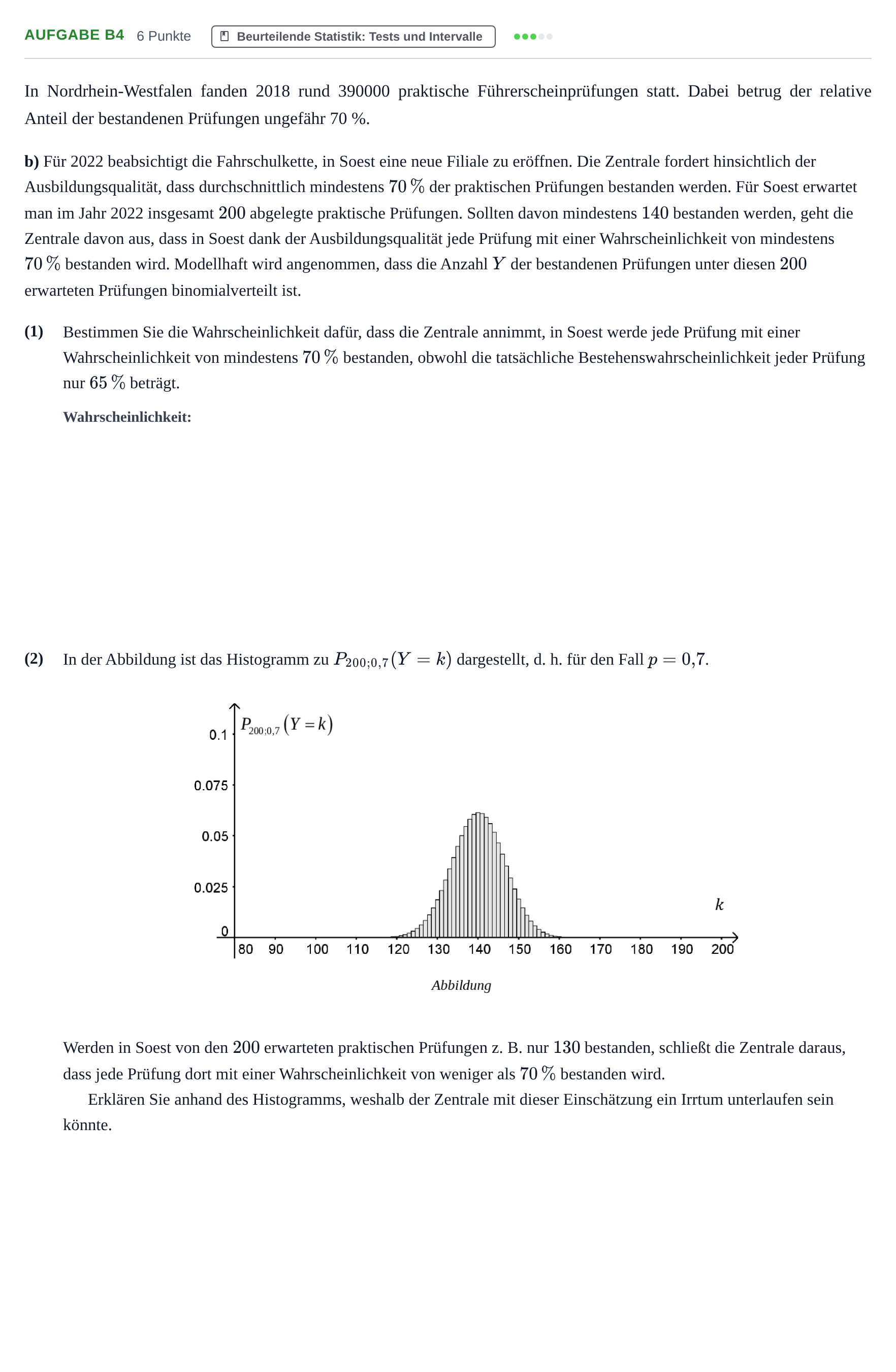 Aufgabenstellung: Aufgabe B4 - Beurteilende Statistik · Abitur NRW Mathematik GK · Haupttermin · CAS 2021