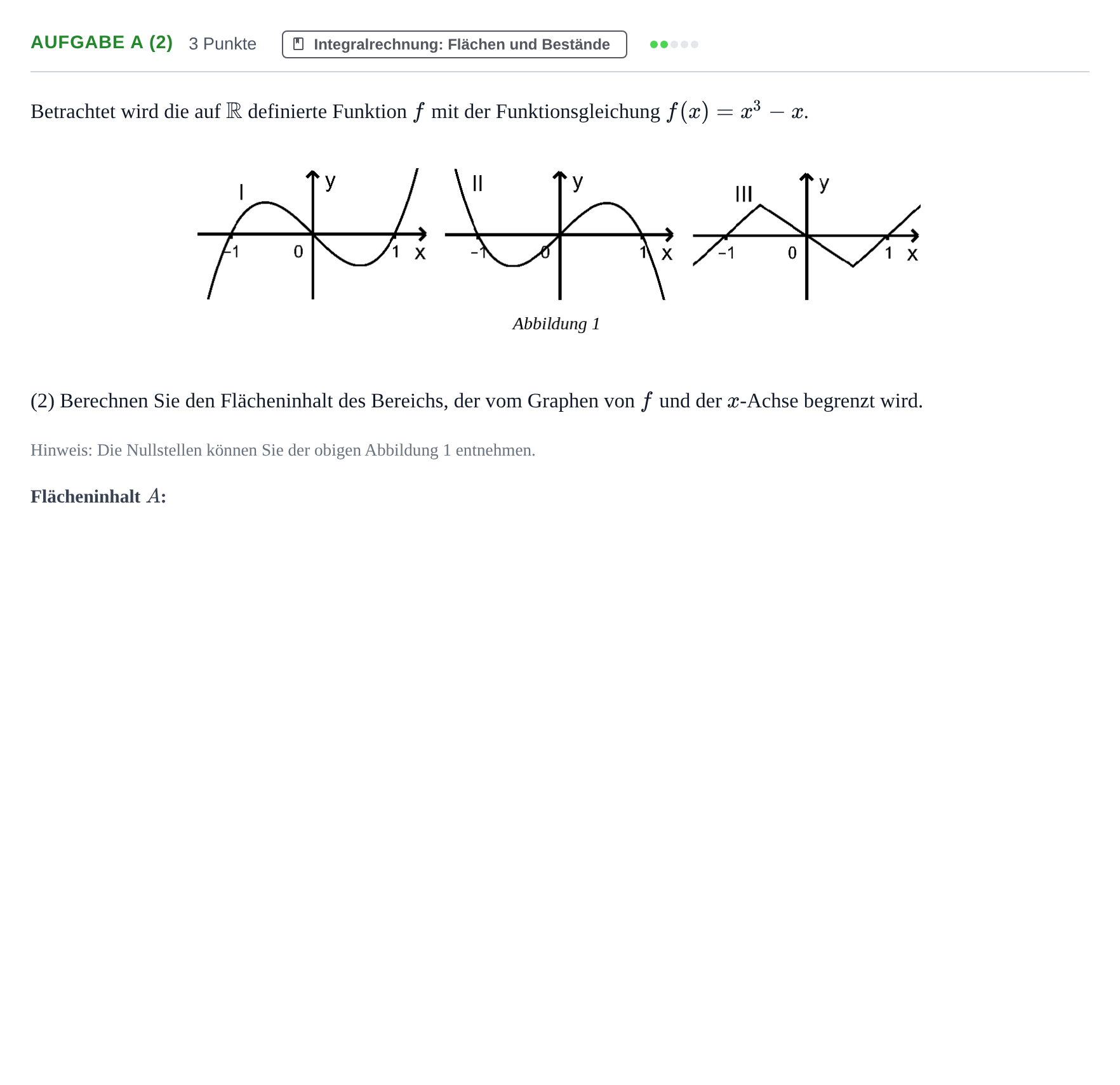 Aufgabenstellung: Aufgabe a (2) - Integralrechnung · Abitur NRW Mathematik GK · Haupttermin · CAS · Weiterbildungsk 2021
