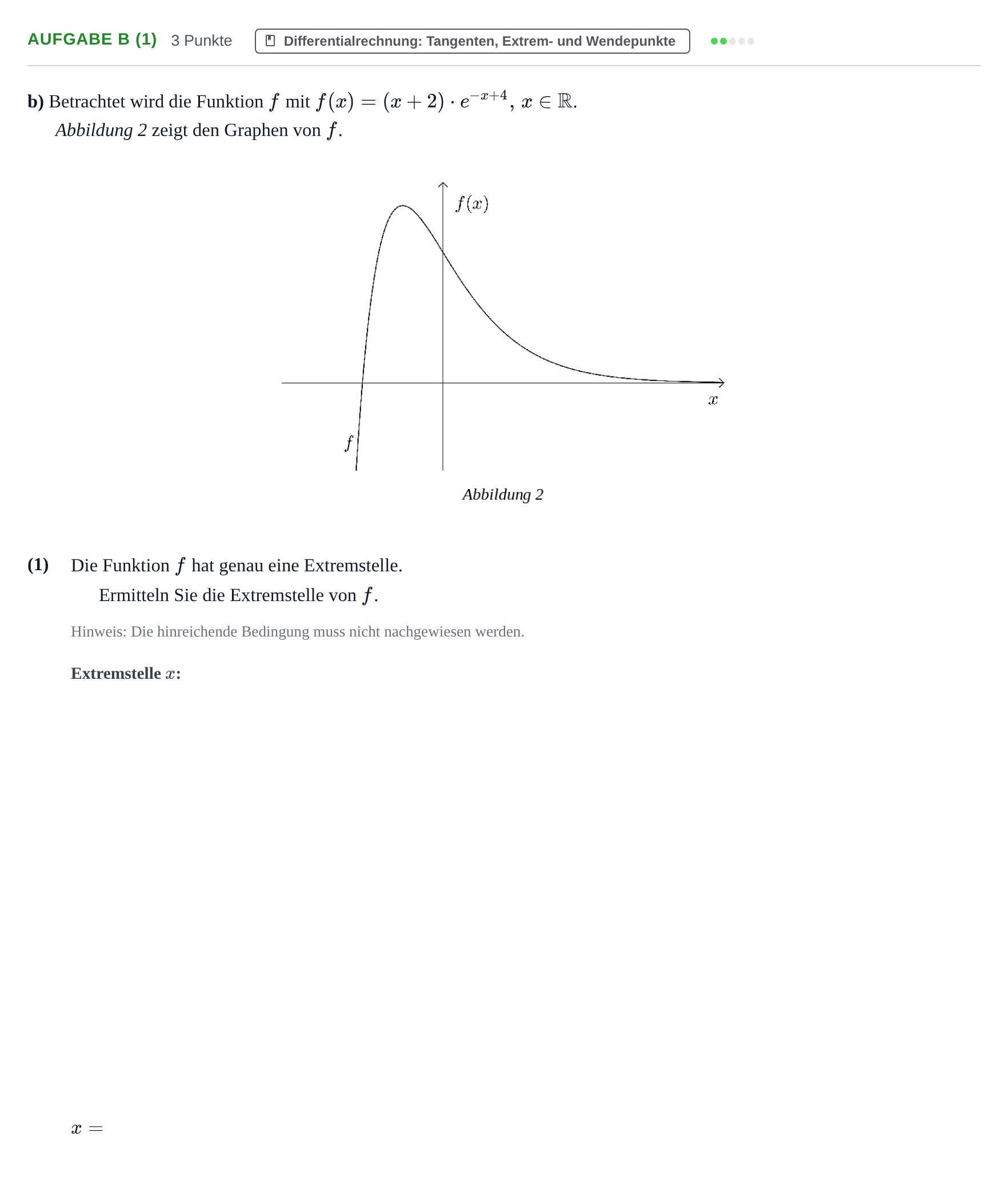 Aufgabenstellung: Aufgabe b (1) - Differentialrechnung · Abitur NRW Mathematik GK · Haupttermin · CAS · Weiterbildungsk 2021