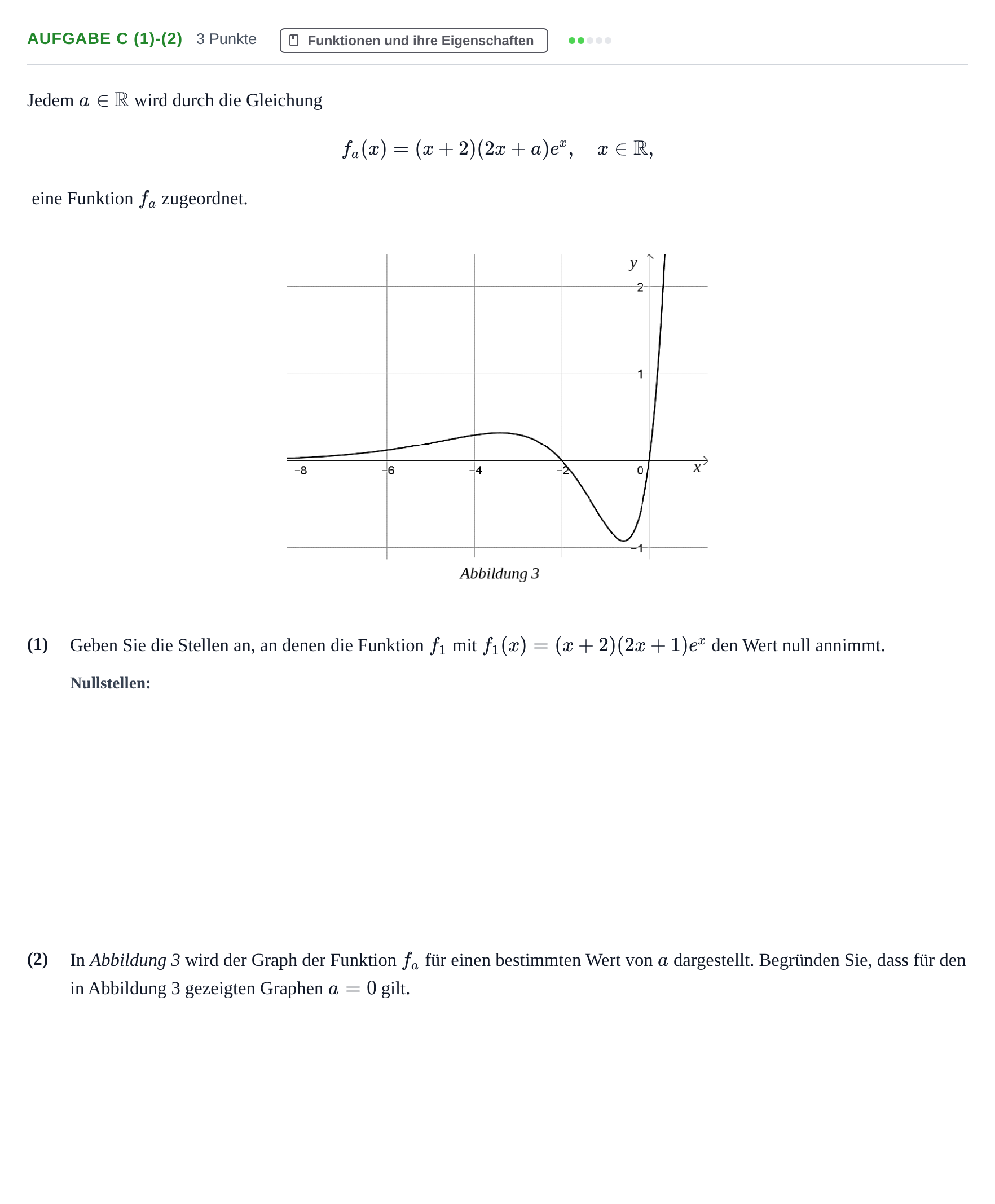 Aufgabenstellung: Aufgabe c (1)-(2) - Funktionen und ihre Eigenscha… · Abitur NRW Mathematik GK · Haupttermin · CAS · Weiterbildungsk 2021