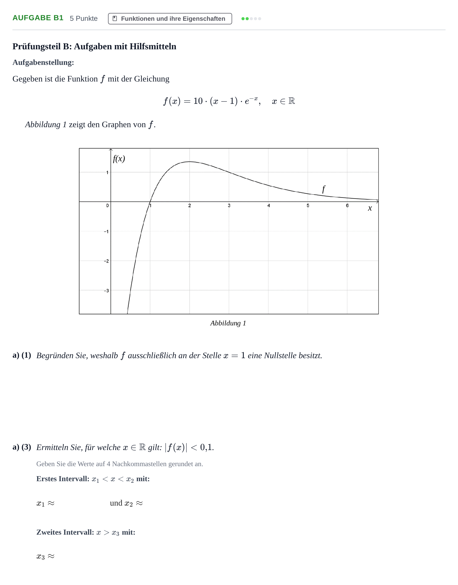 Aufgabenstellung: Aufgabe B1 - Funktionen und ihre Eigenschaften · Abitur NRW Mathematik GK · Haupttermin · CAS · Weiterbildungsk 2021