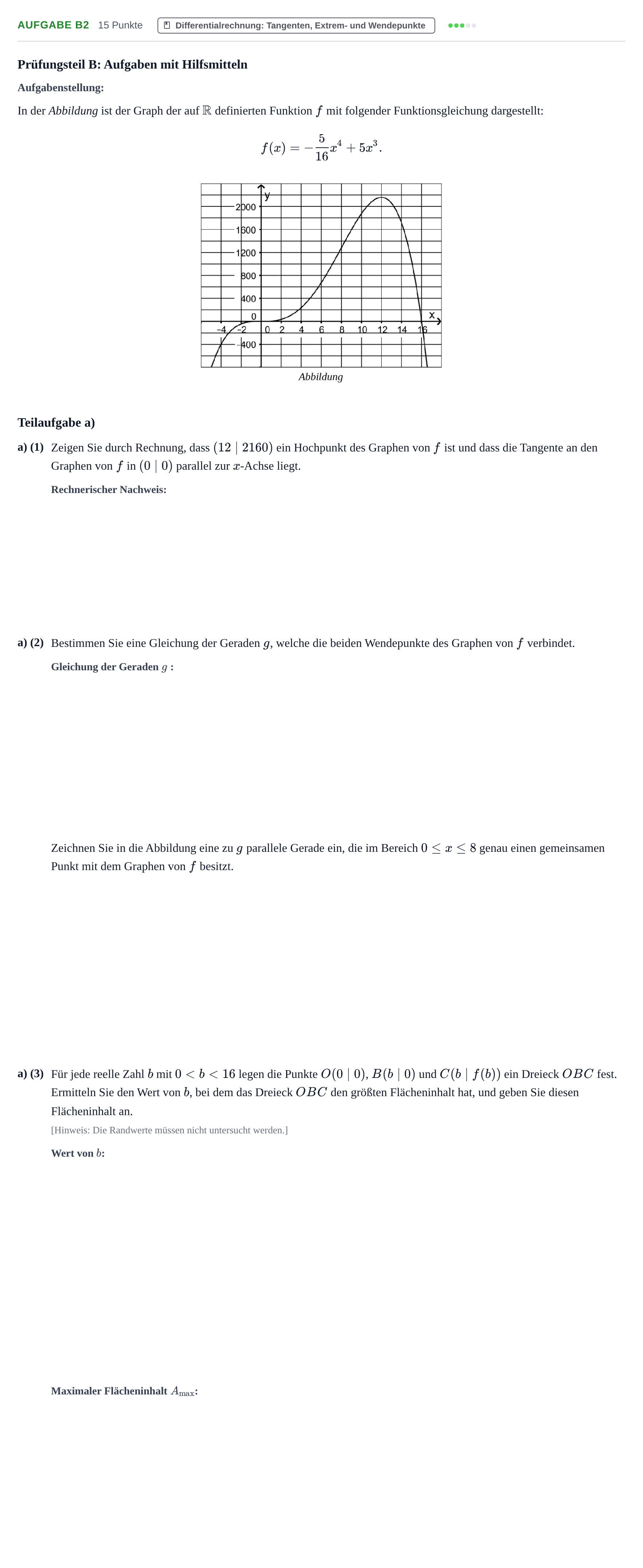 Aufgabenstellung: Aufgabe B2 - Differentialrechnung · Abitur NRW Mathematik GK · Haupttermin · CAS · Weiterbildungsk 2021