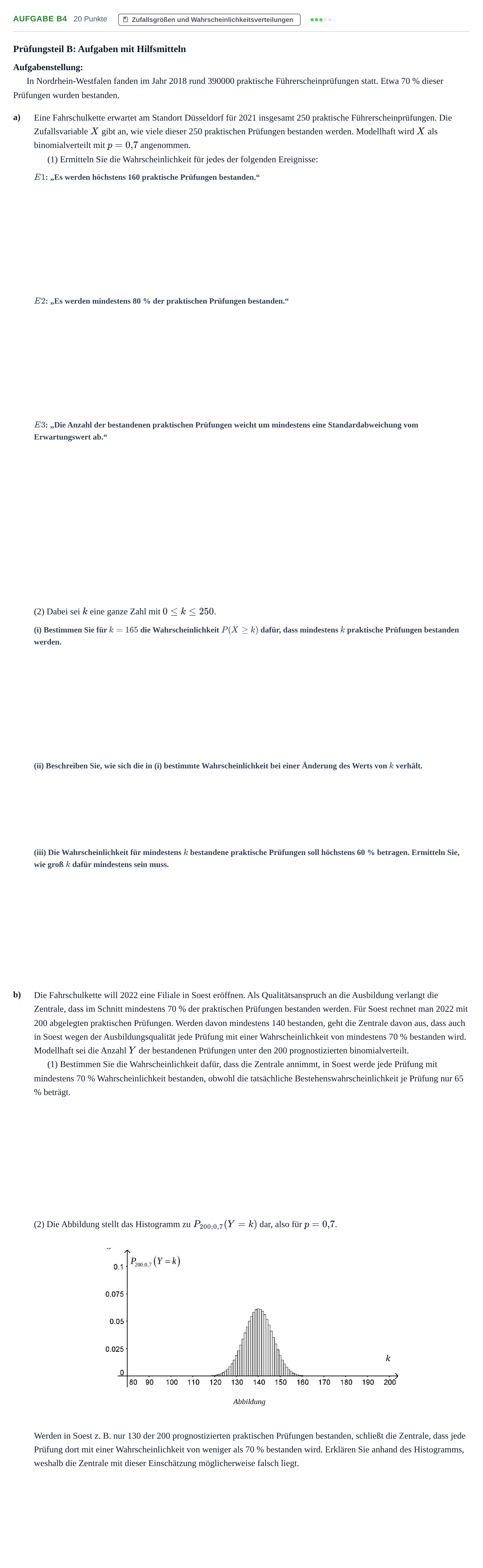 Aufgabenstellung: Aufgabe B4 · Abitur NRW Mathematik GK · Haupttermin · CAS · Weiterbildungsk 2021