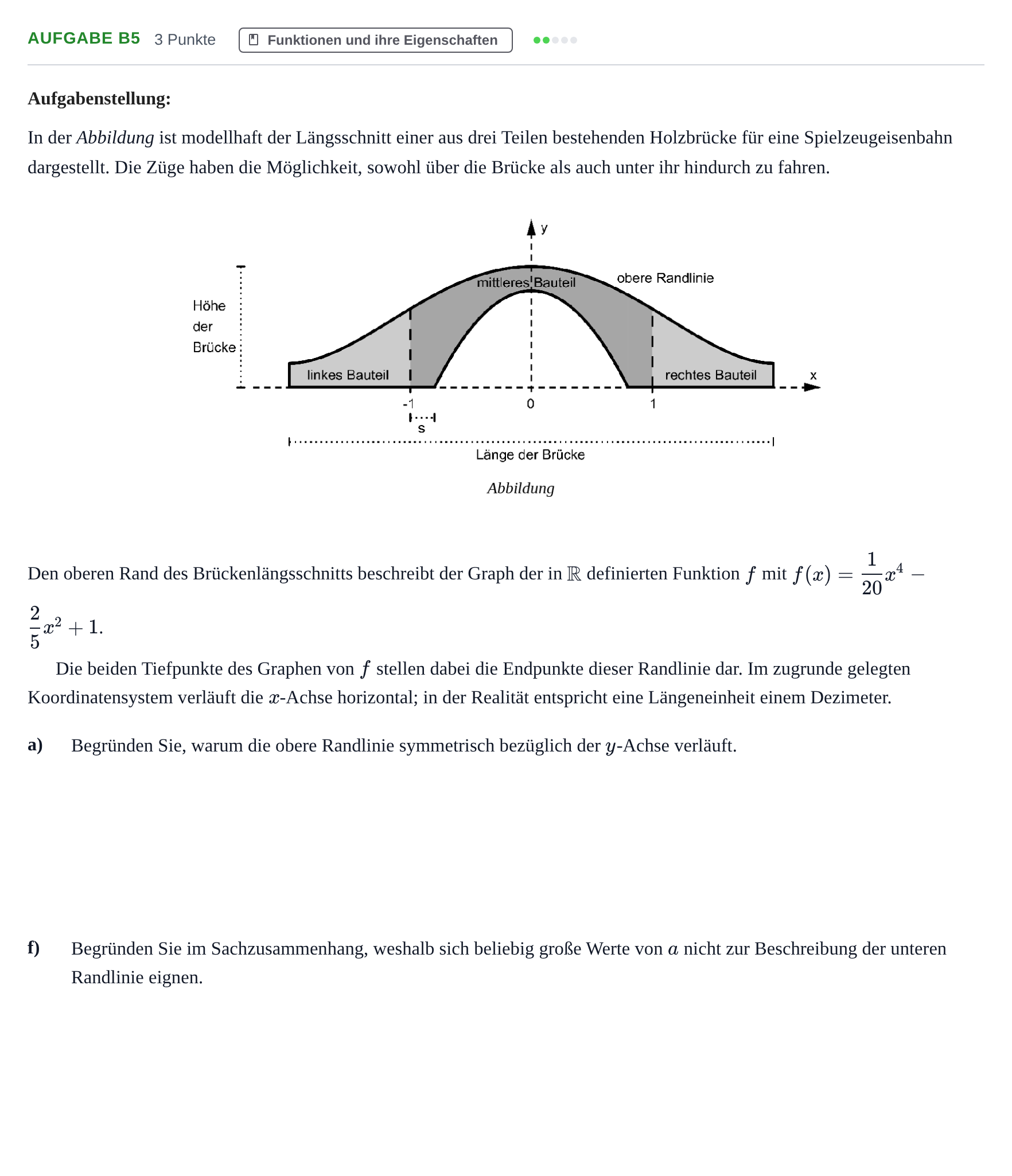 Aufgabenstellung: Aufgabe B5 - Funktionen und ihre Eigenschaften · Abitur NRW Mathematik GK · Haupttermin · CAS · Weiterbildungsk 2021