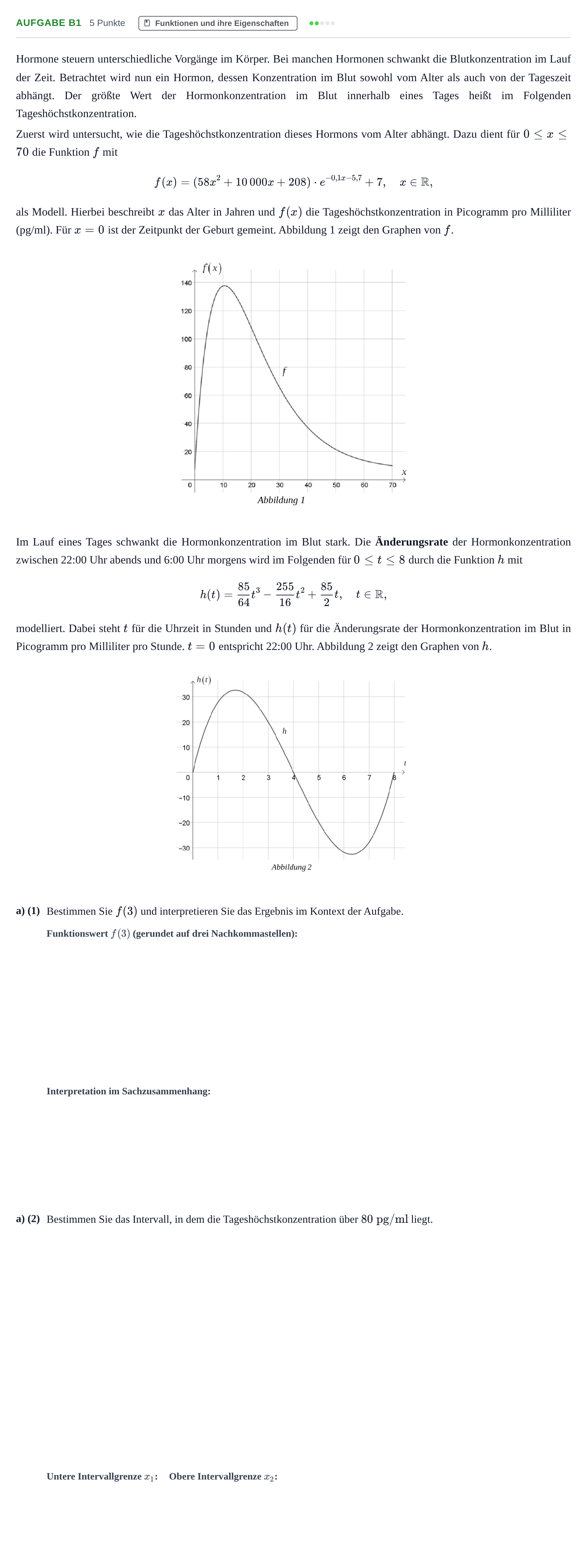 Aufgabenstellung: Aufgabe B1 - Funktionen und ihre Eigenschaften · Abitur NRW Mathematik GK · Haupttermin · CAS · Weiterbildungsk 2021