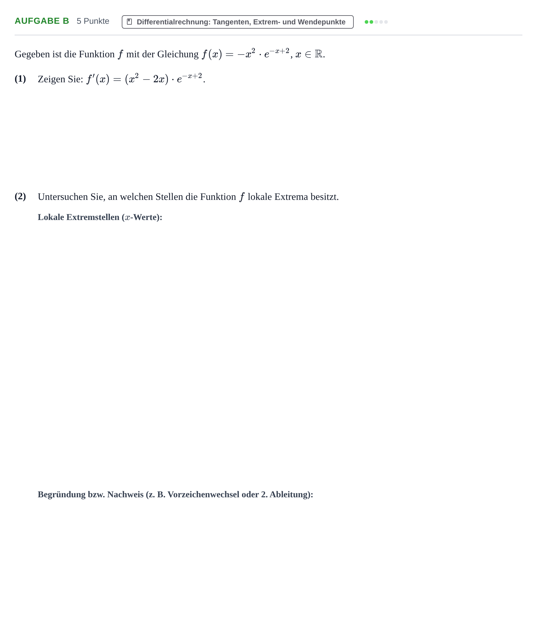 Aufgabenstellung: Aufgabe b · Abitur NRW Mathematik GK · Haupttermin · CAS · Weiterbildungsk 2021