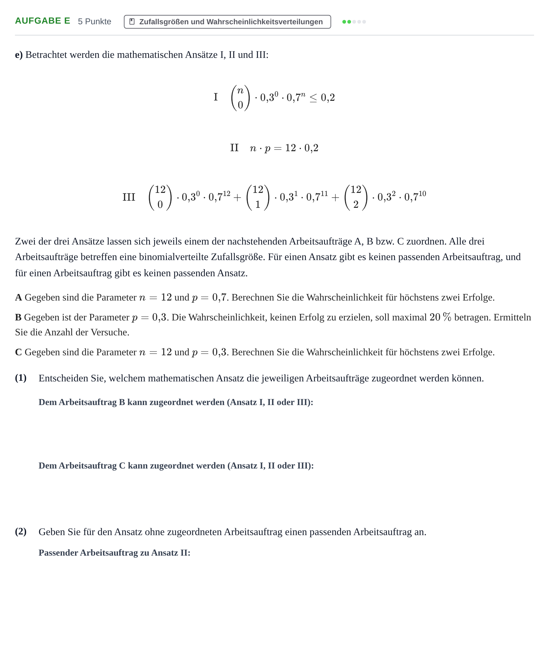 Aufgabenstellung: Aufgabe e · Abitur NRW Mathematik GK · Haupttermin · CAS · Weiterbildungsk 2021
